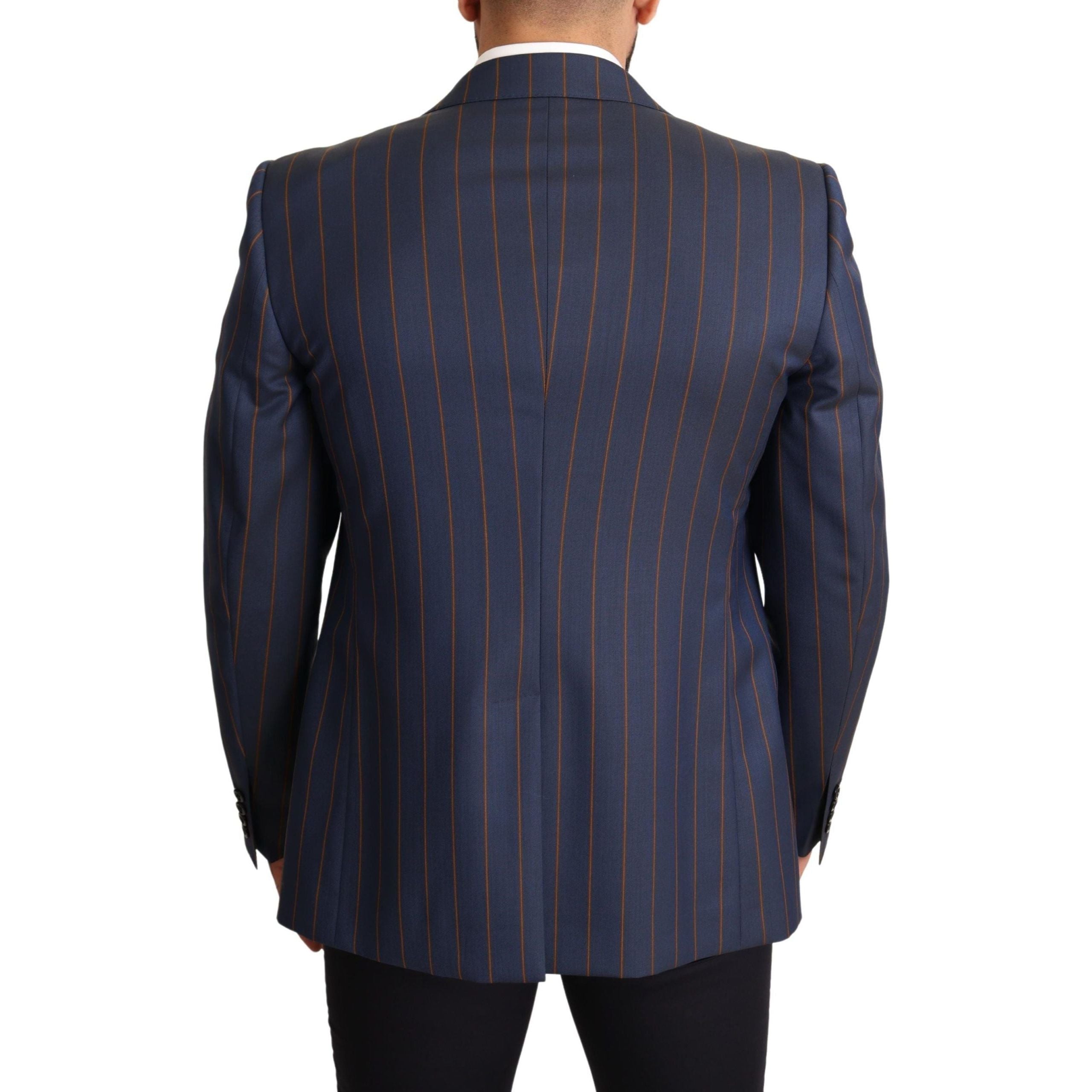 Dolce & Gabbana Blue Wool Slim Fit Striped Blazer