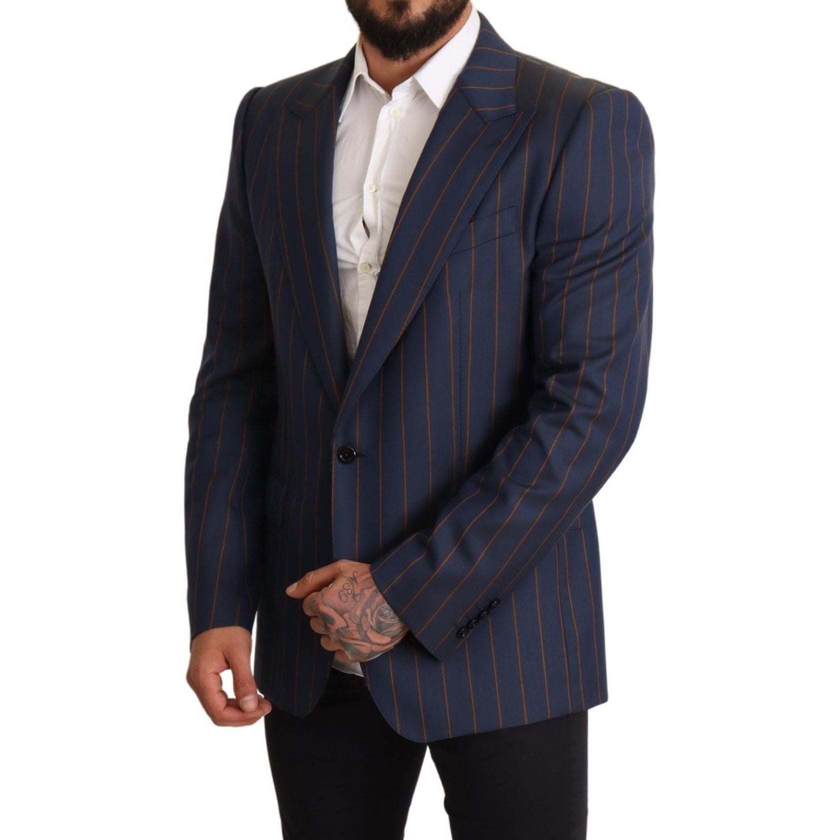 Dolce & Gabbana Blue Wool Slim Fit Striped Blazer