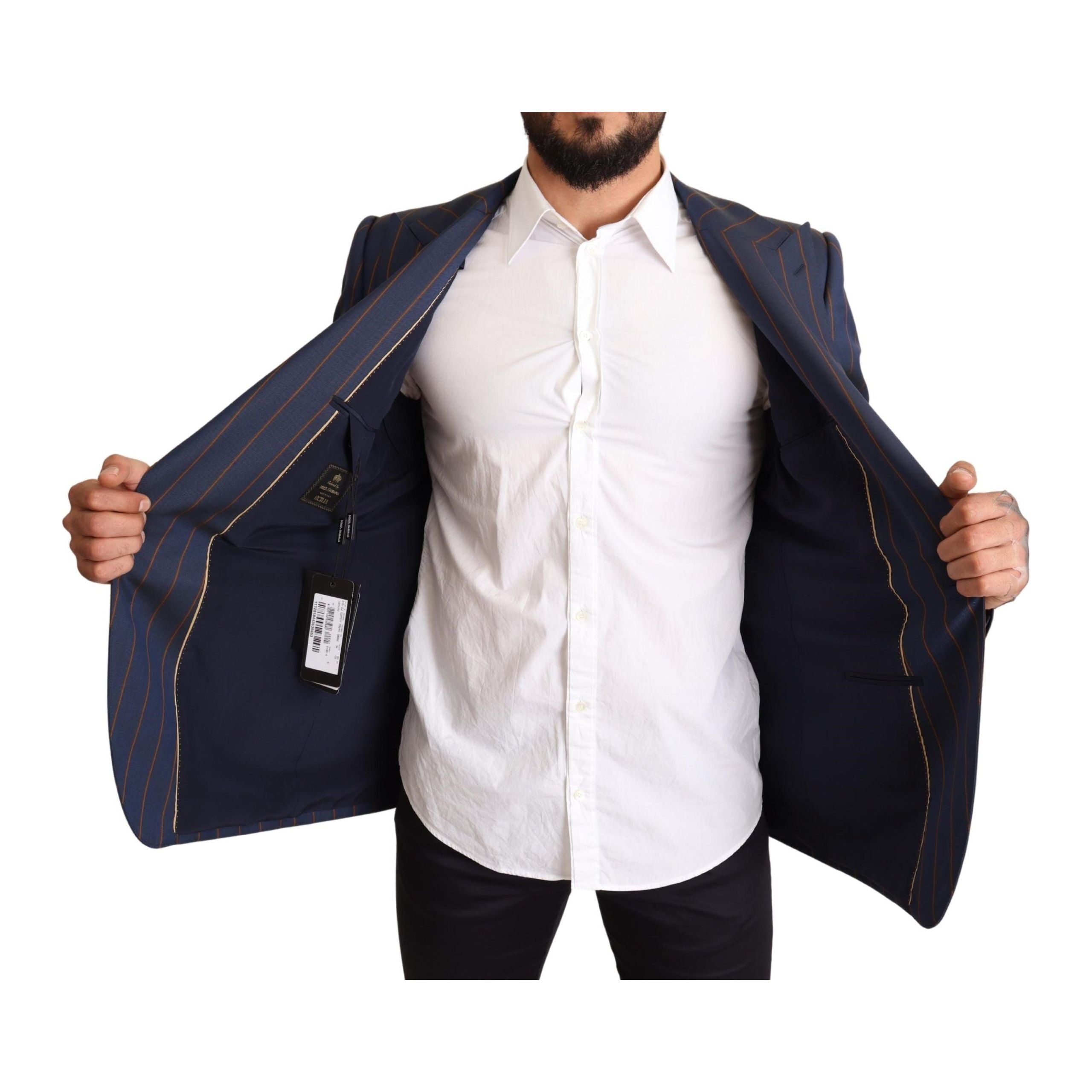 Dolce & Gabbana Blue Wool Slim Fit Striped Blazer