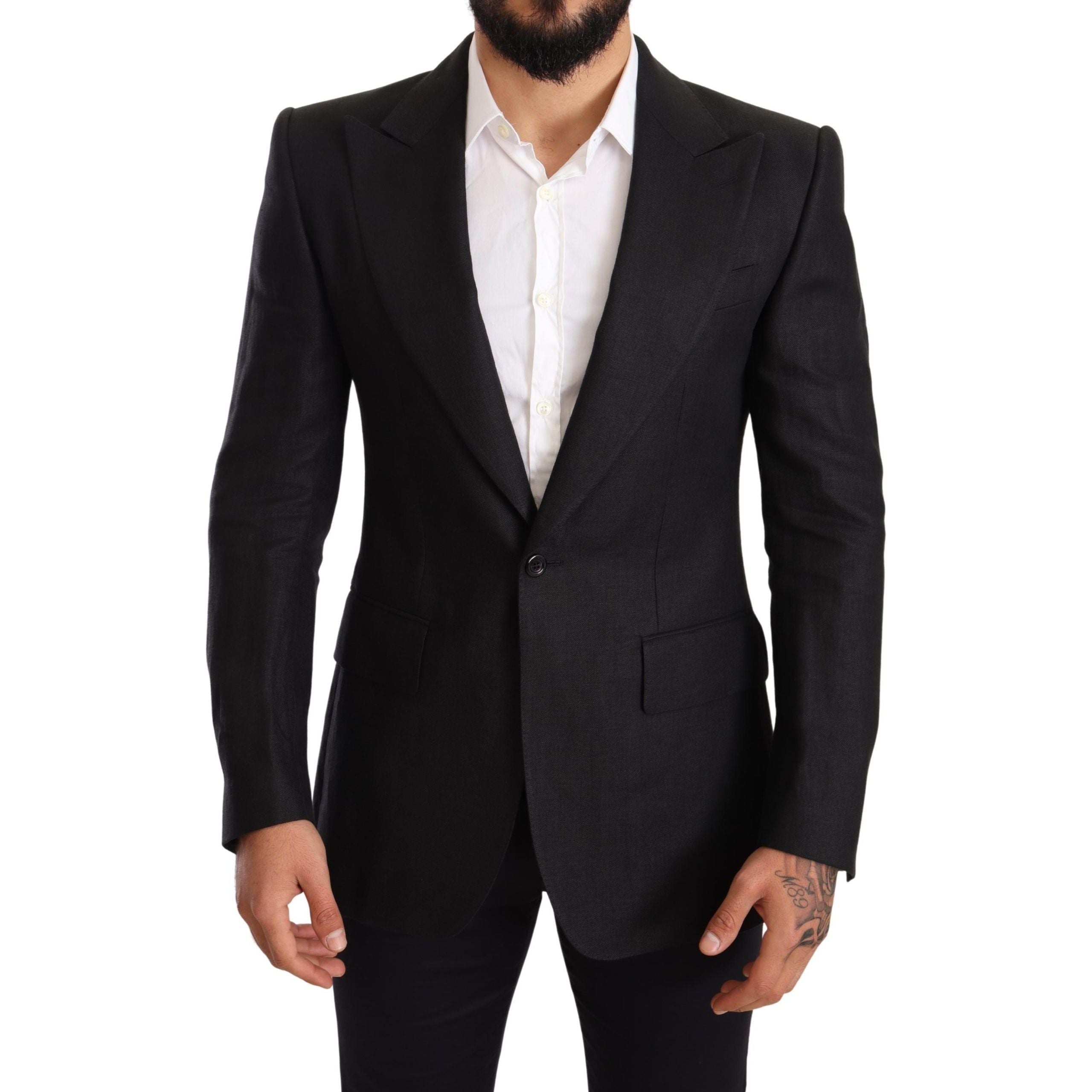 Dolce & Gabbana Black Linen Slim Fit Blazer
