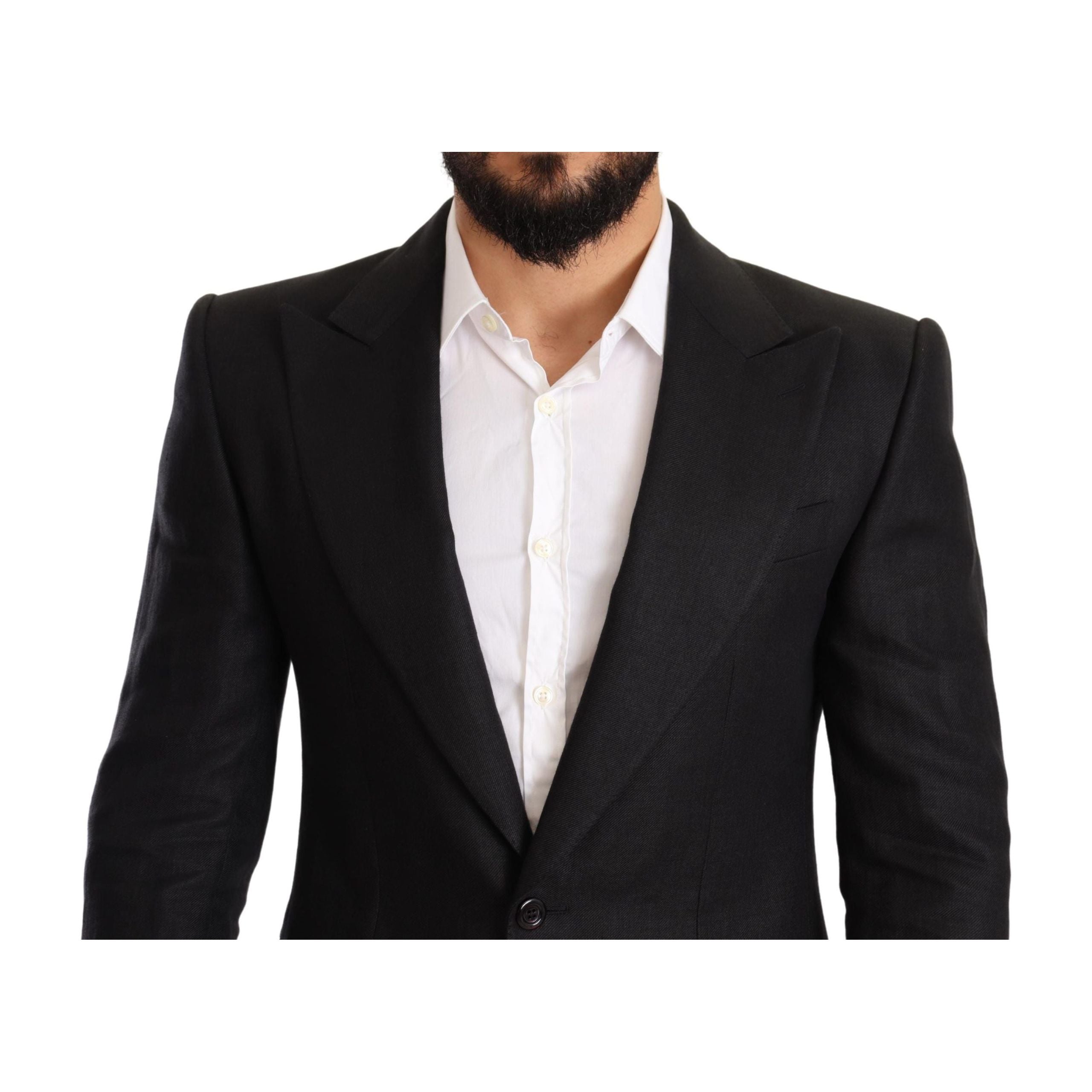 Dolce & Gabbana Black Linen Slim Fit Blazer