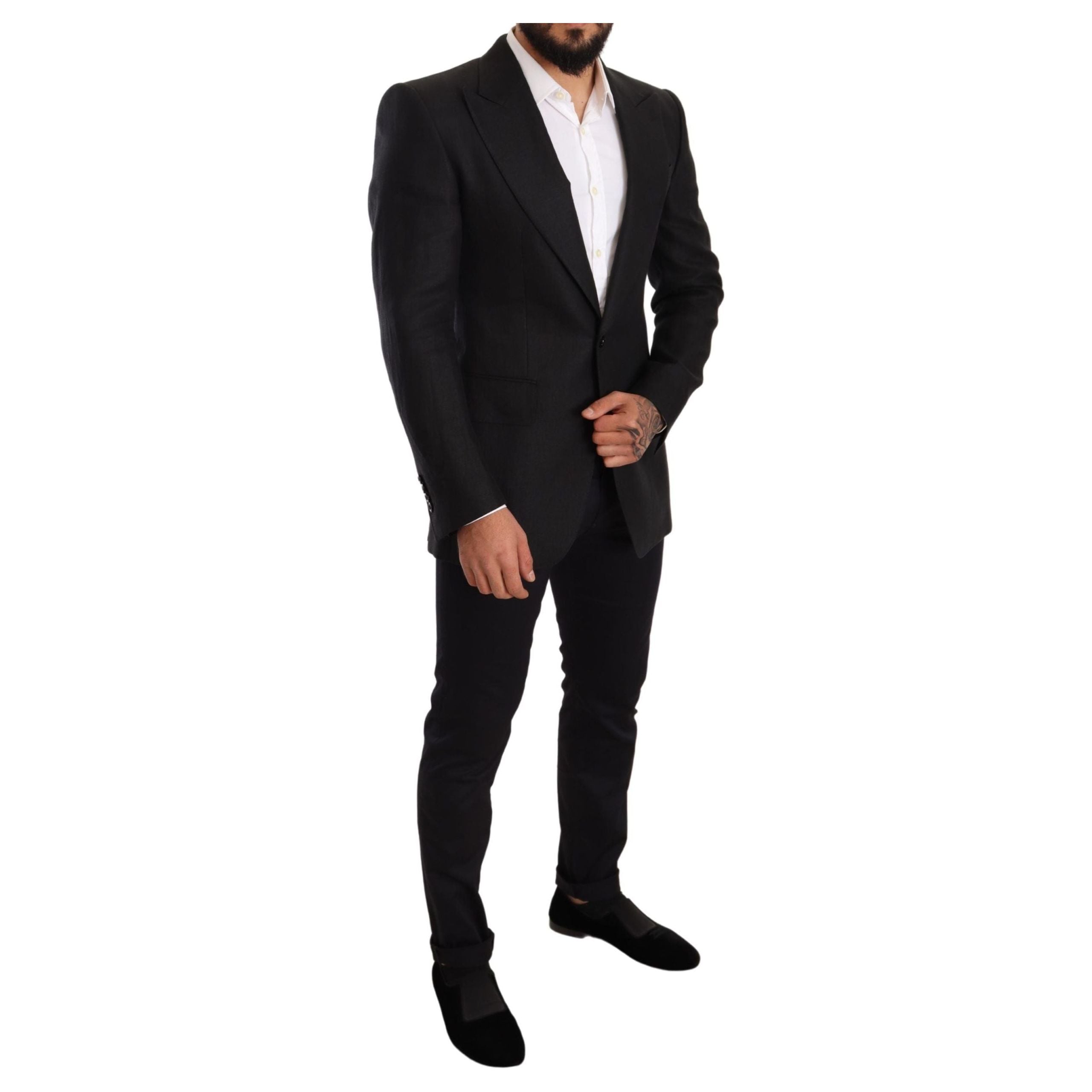 Dolce & Gabbana Black Linen Slim Fit Blazer