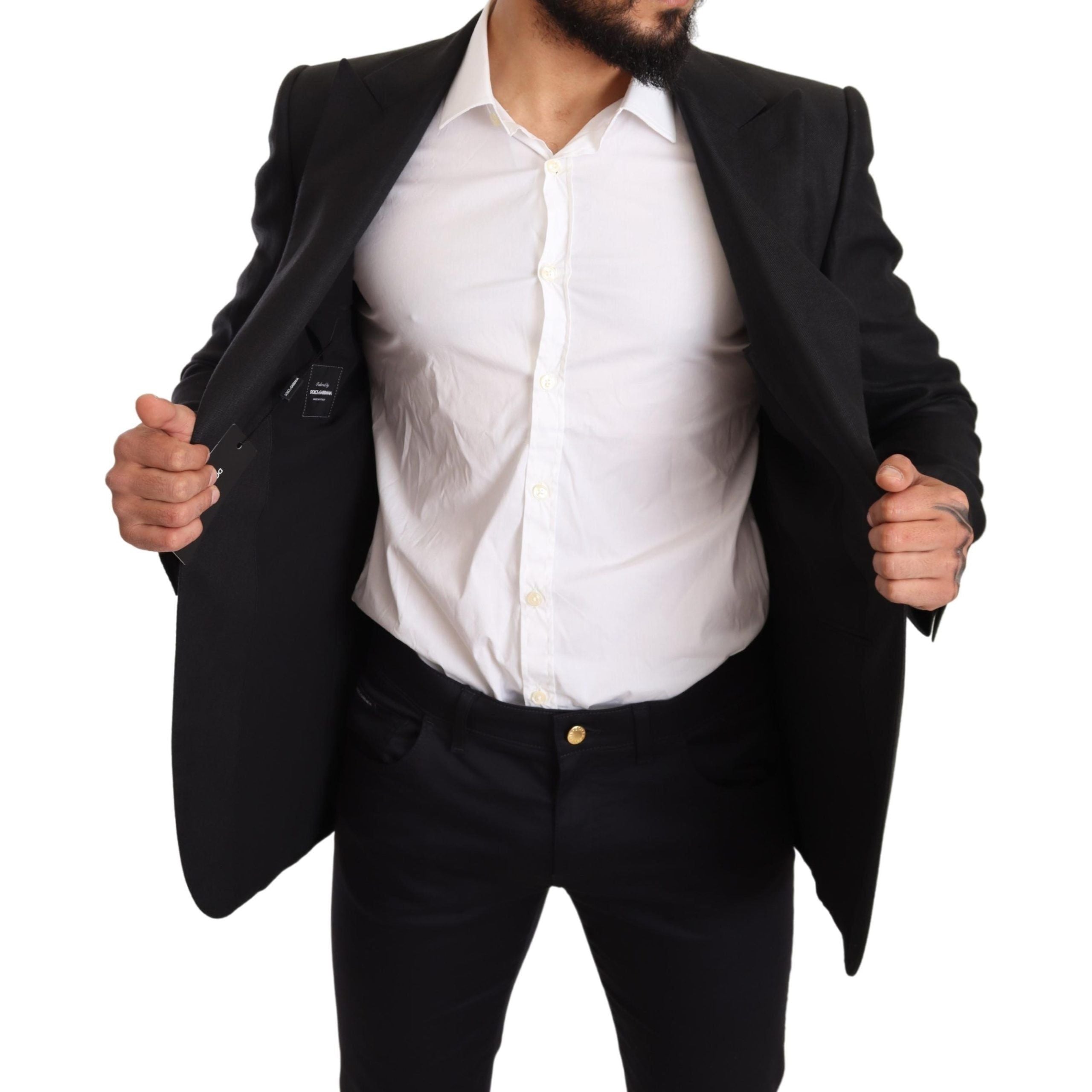 Dolce & Gabbana Black Linen Slim Fit Blazer