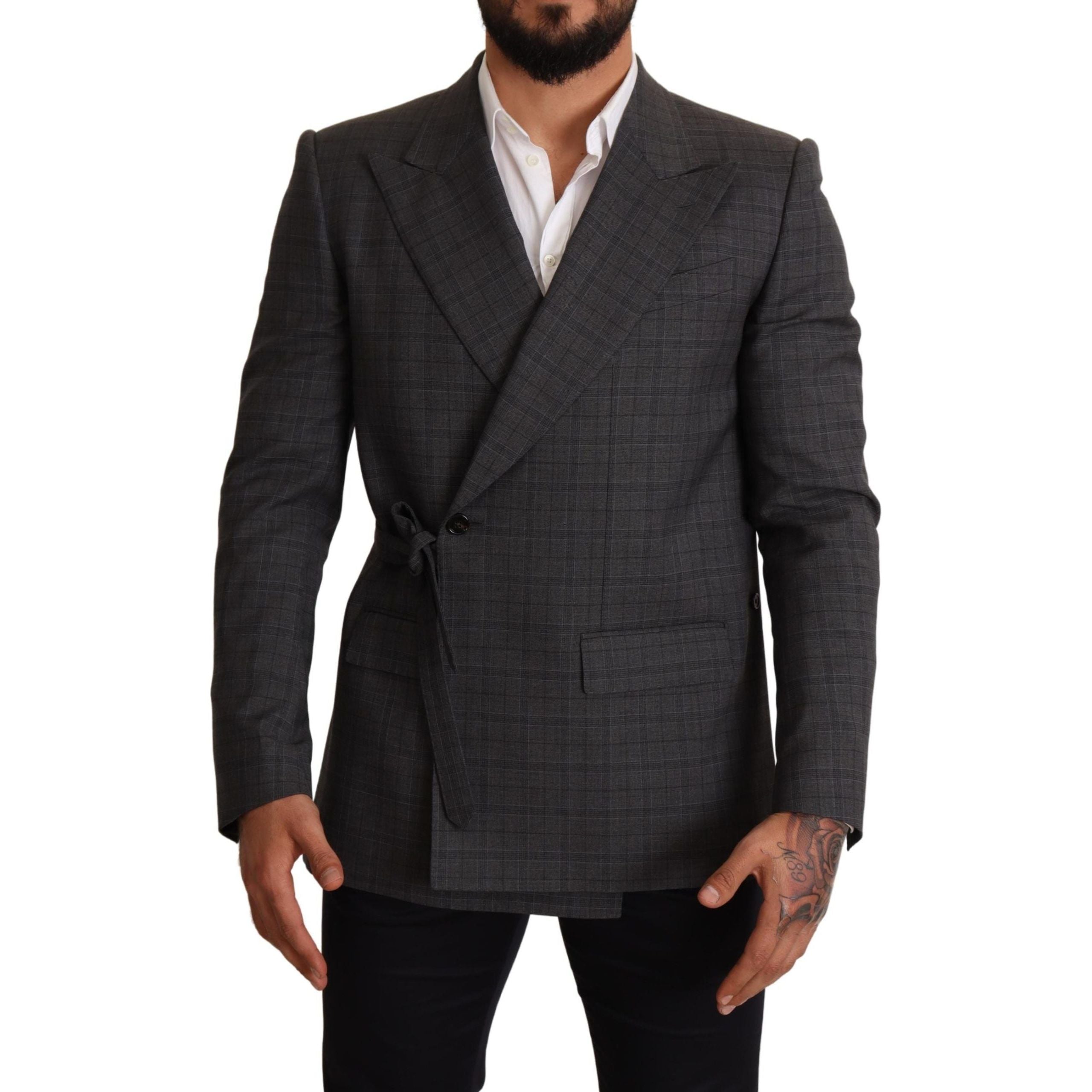 Dolce & Gabbana Gray Wool Check Double-Breasted Blazer