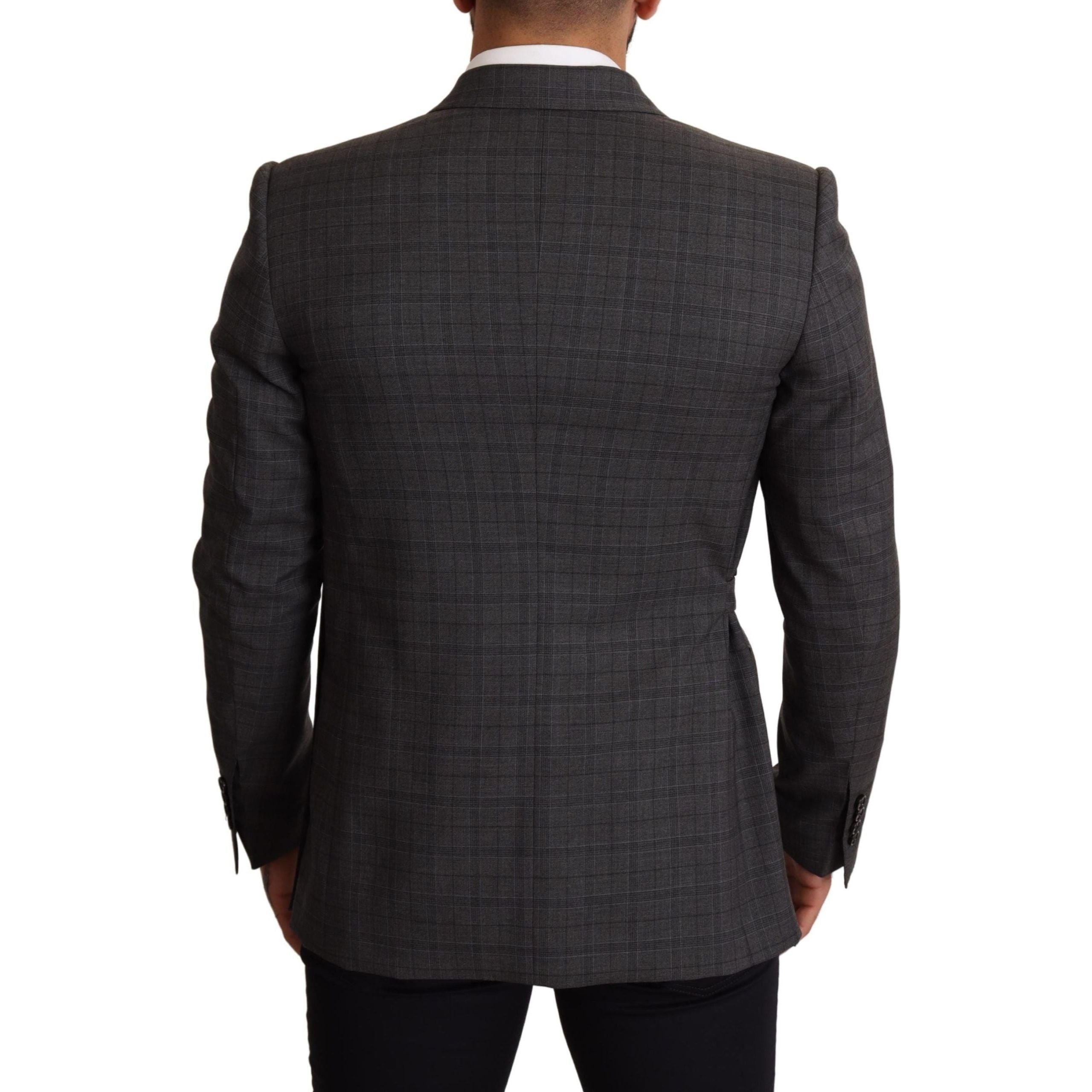 Dolce & Gabbana Gray Wool Check Double-Breasted Blazer