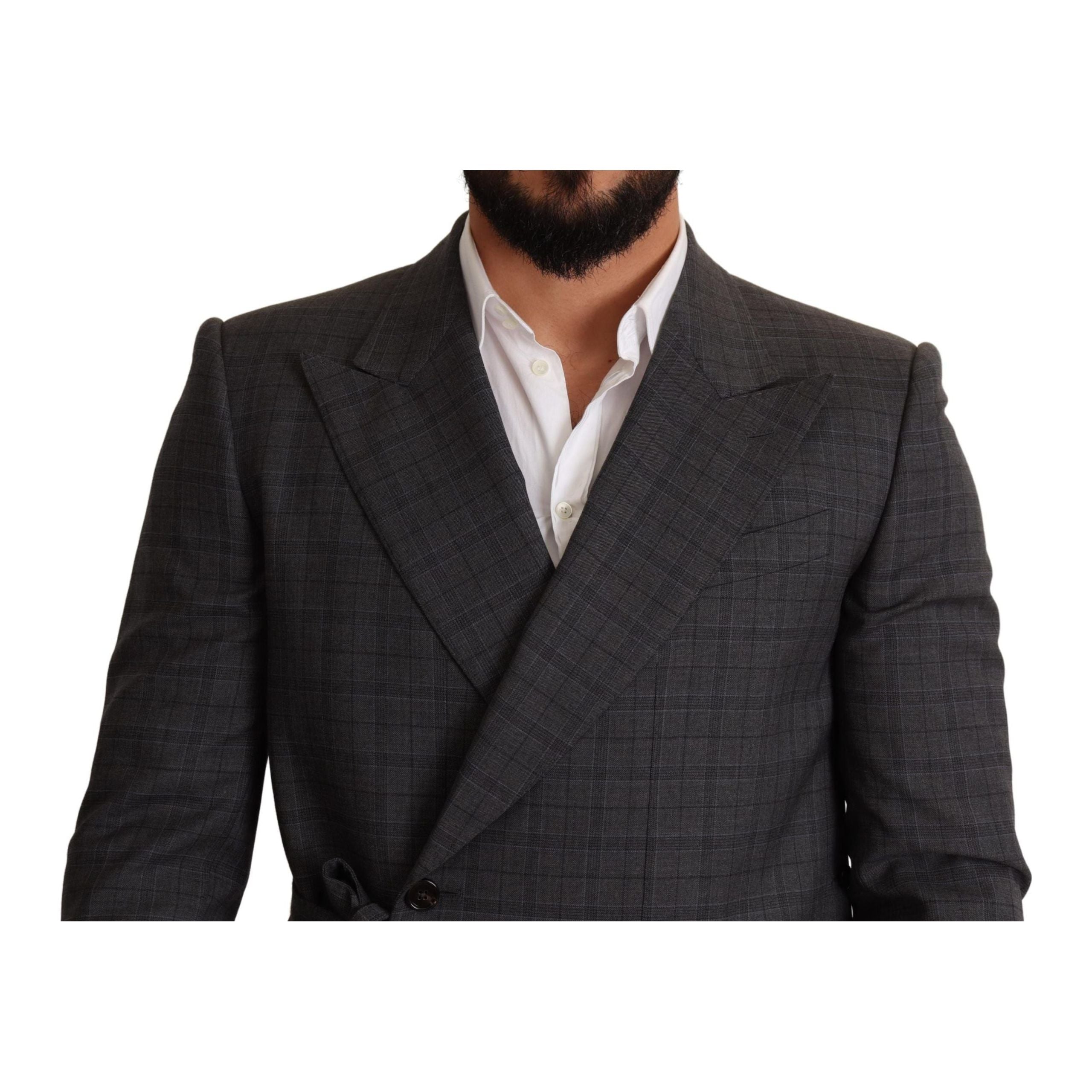 Dolce & Gabbana Gray Wool Check Double-Breasted Blazer