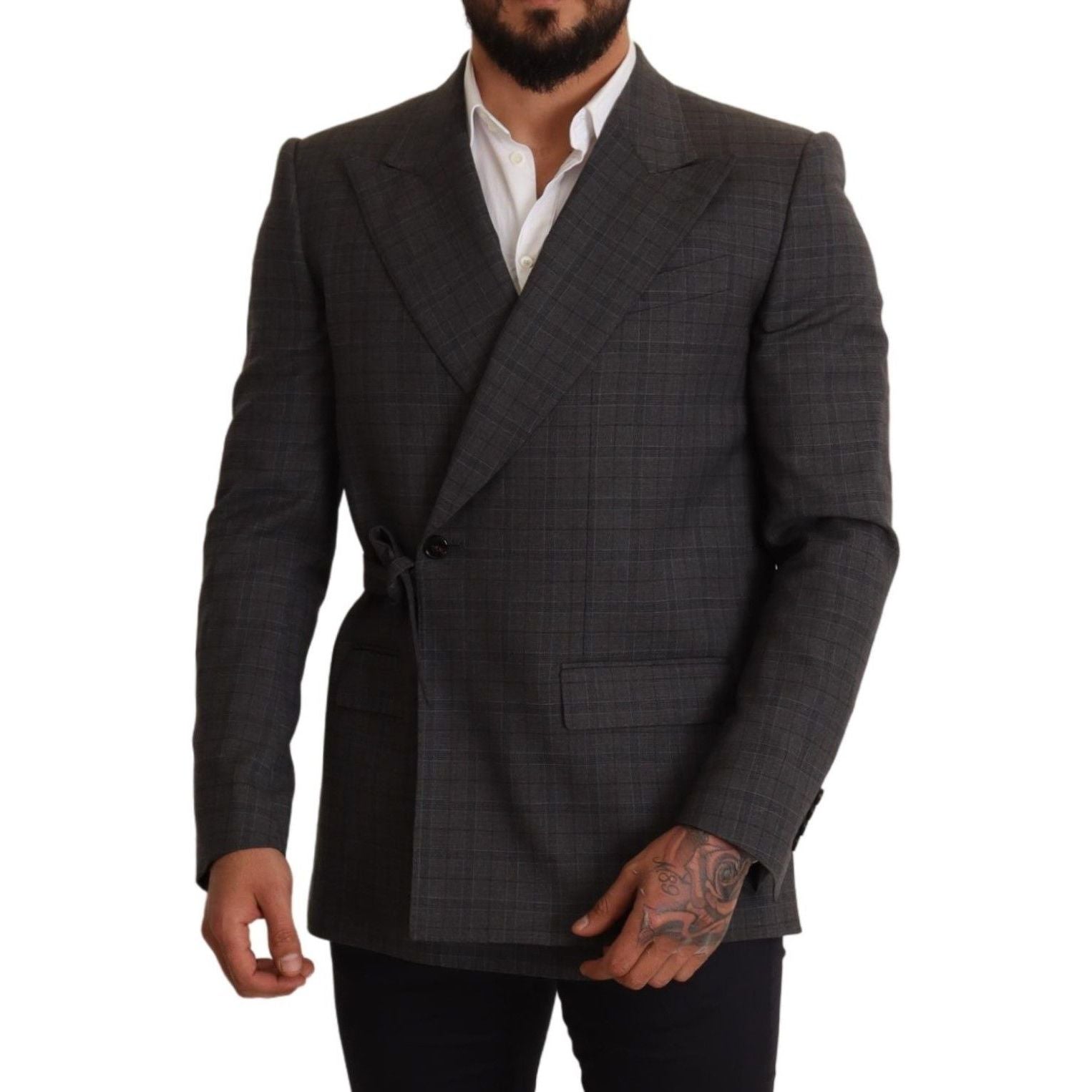 Dolce & Gabbana Gray Wool Check Double-Breasted Blazer