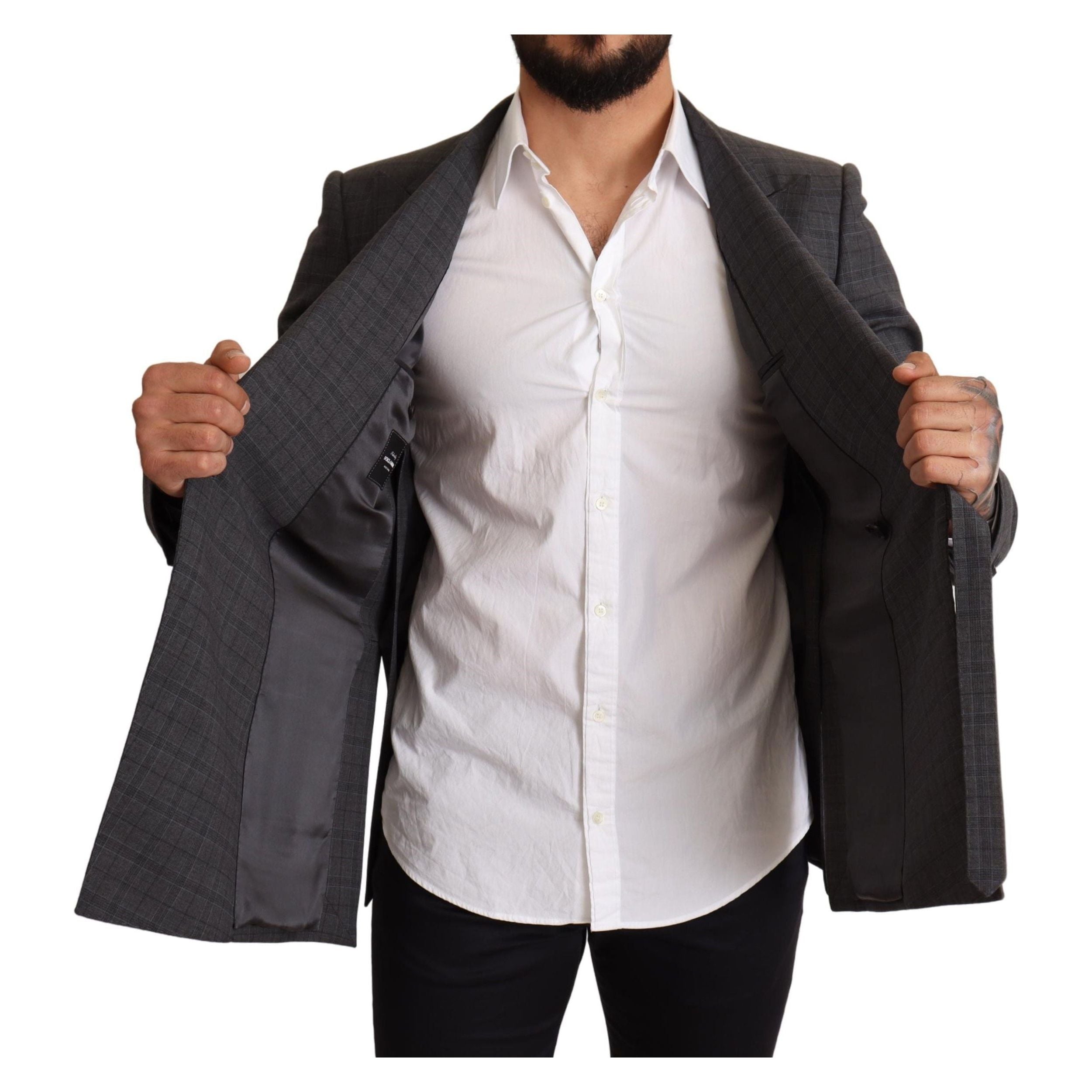 Dolce & Gabbana Gray Wool Check Double-Breasted Blazer