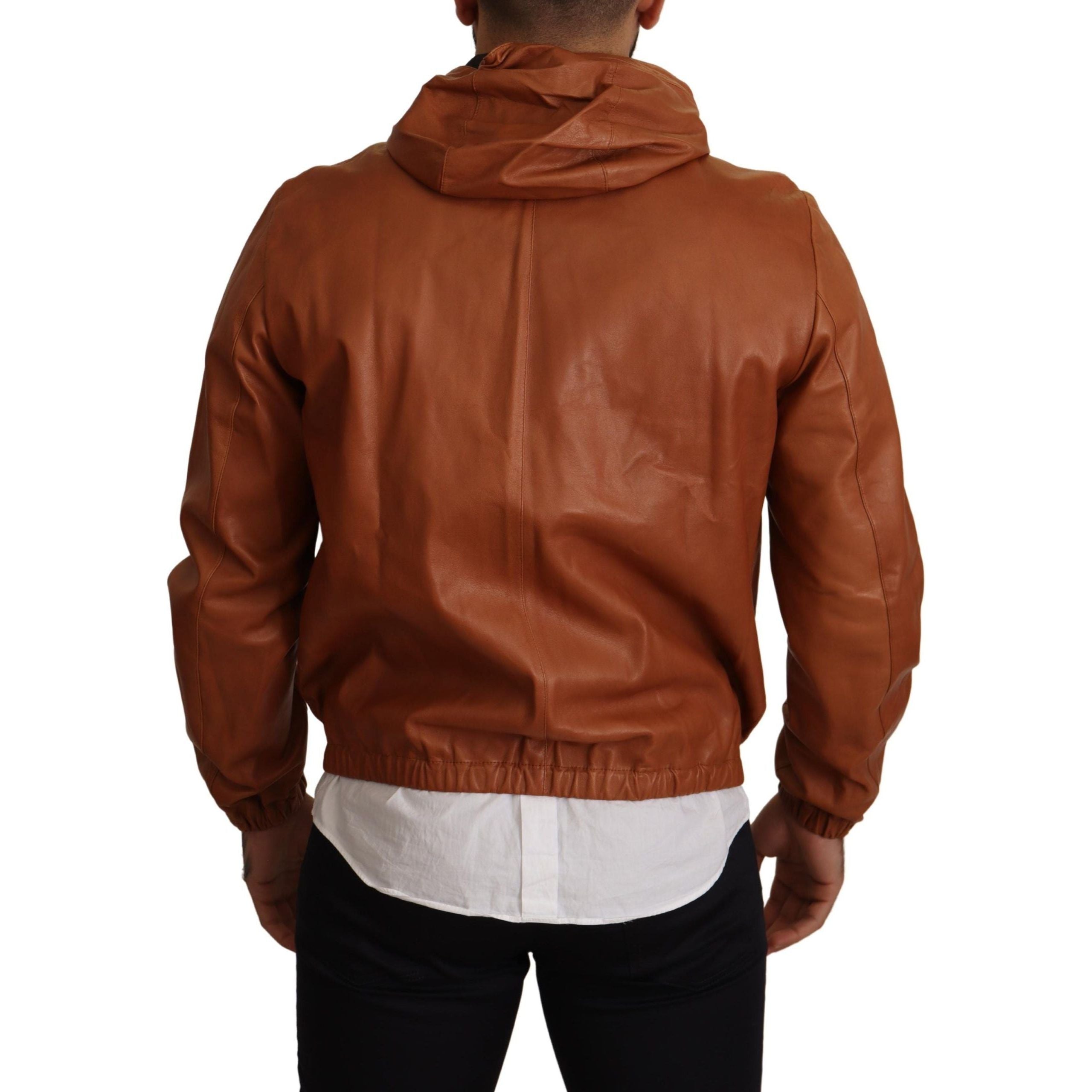 Dolce & Gabbana Brown Leather Bomber Jacket