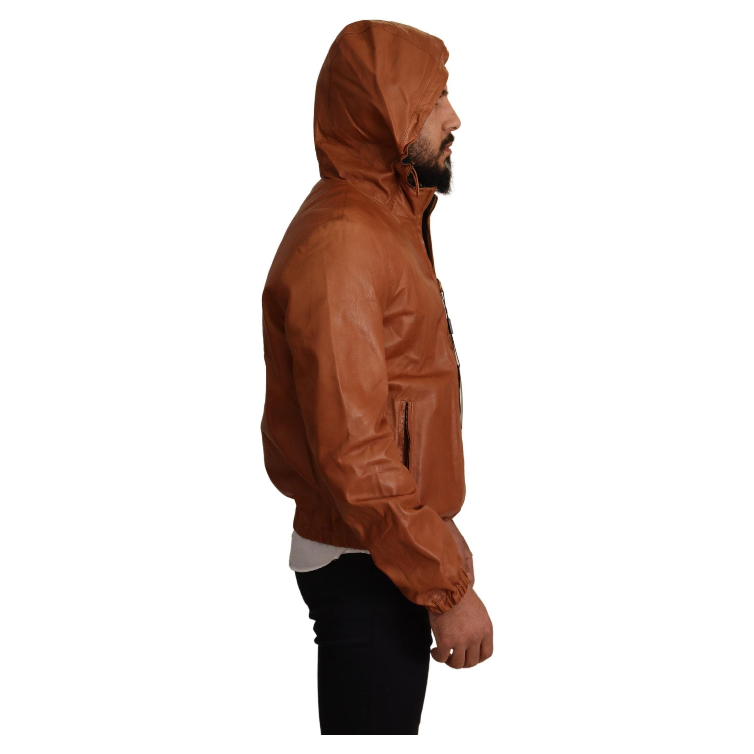 Dolce & Gabbana Brown Leather Bomber Jacket