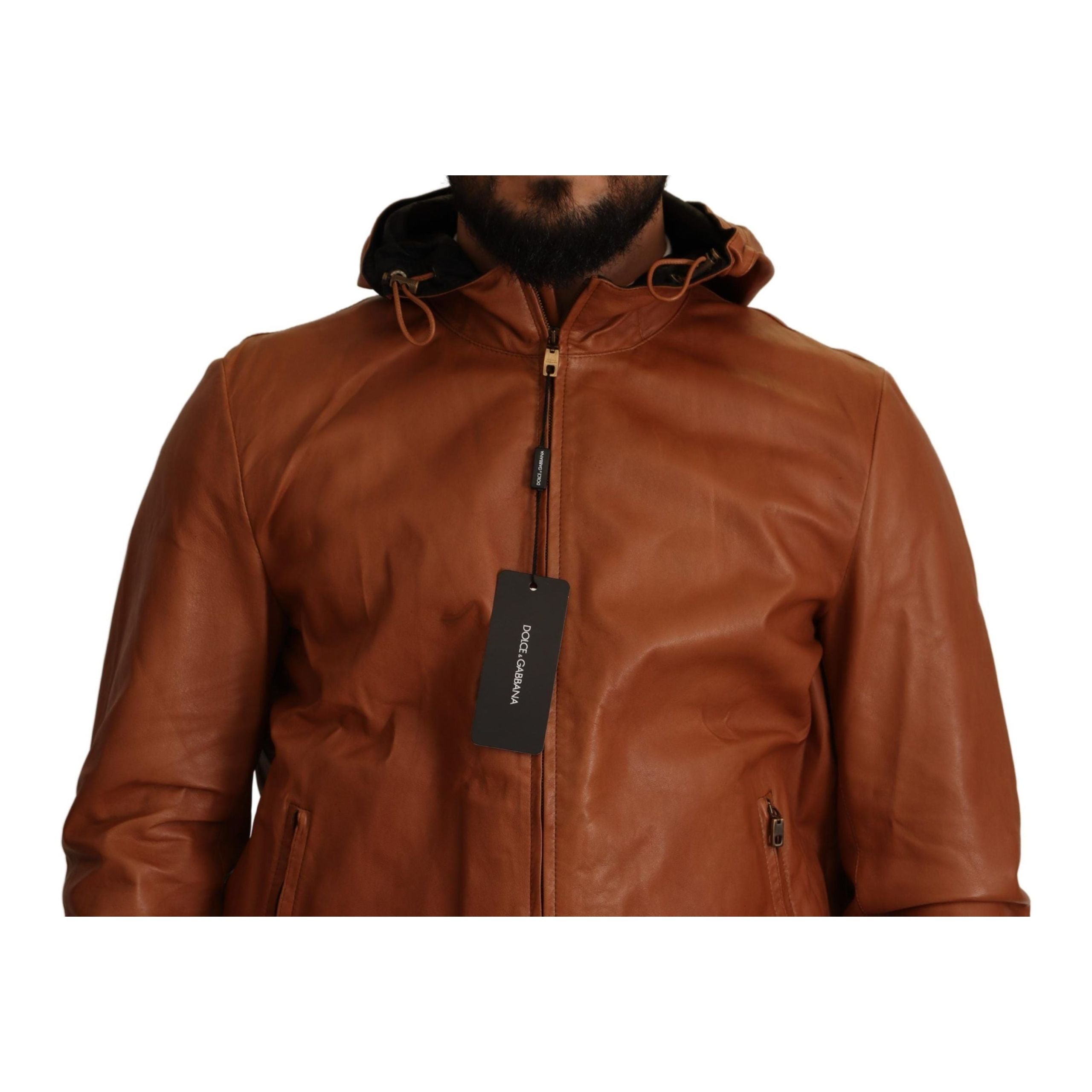 Dolce & Gabbana Brown Leather Bomber Jacket