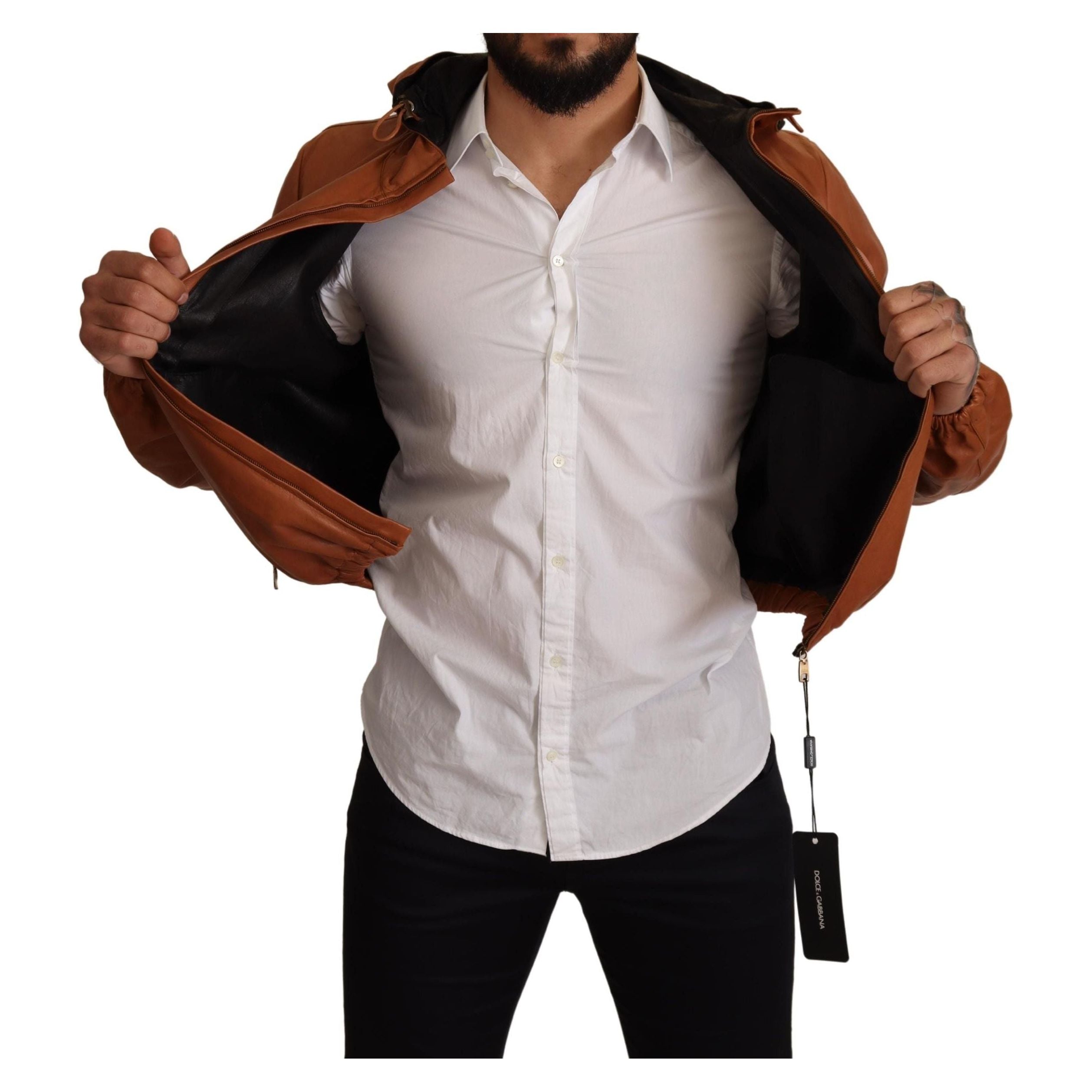 Dolce & Gabbana Brown Leather Bomber Jacket