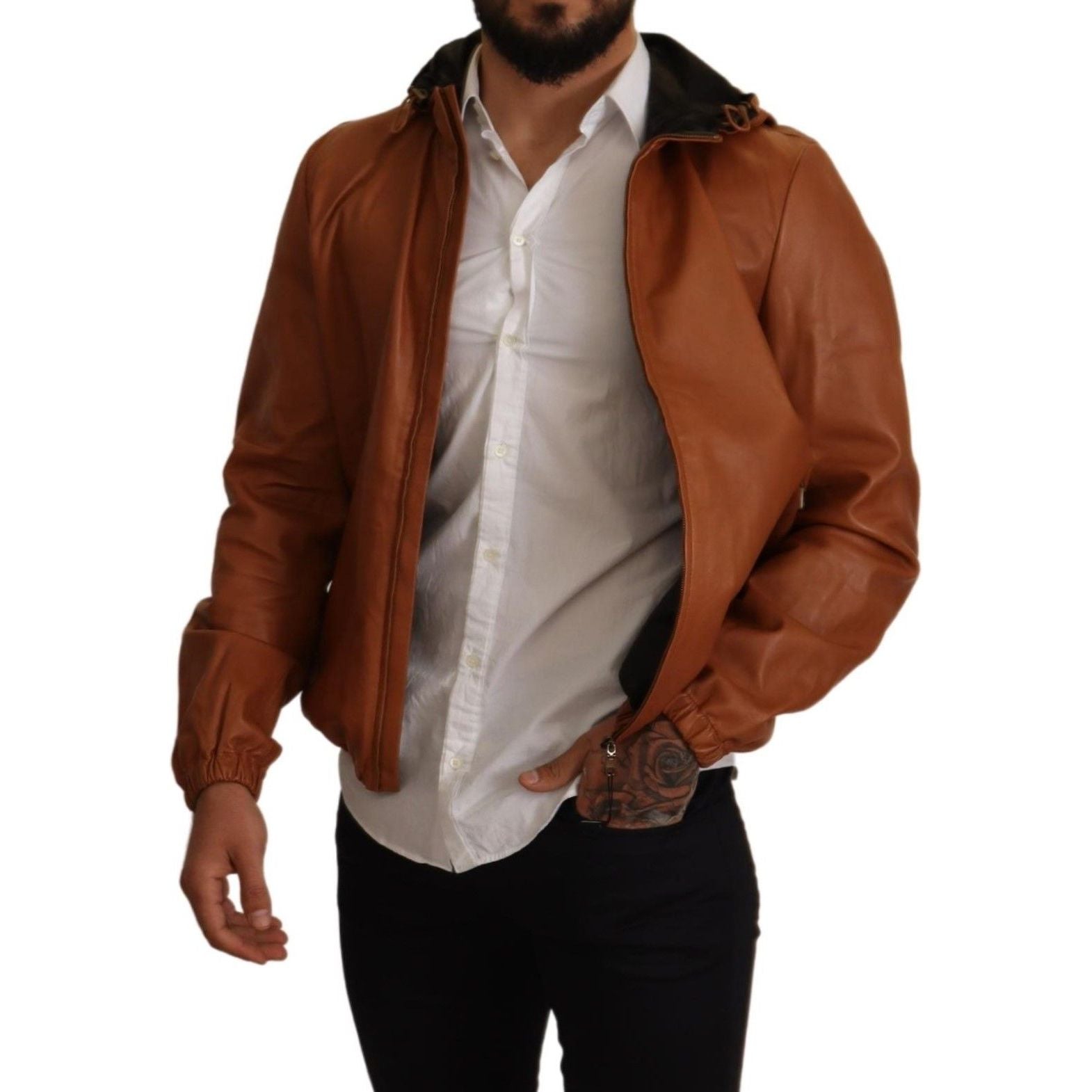 Dolce & Gabbana Brown Leather Bomber Jacket