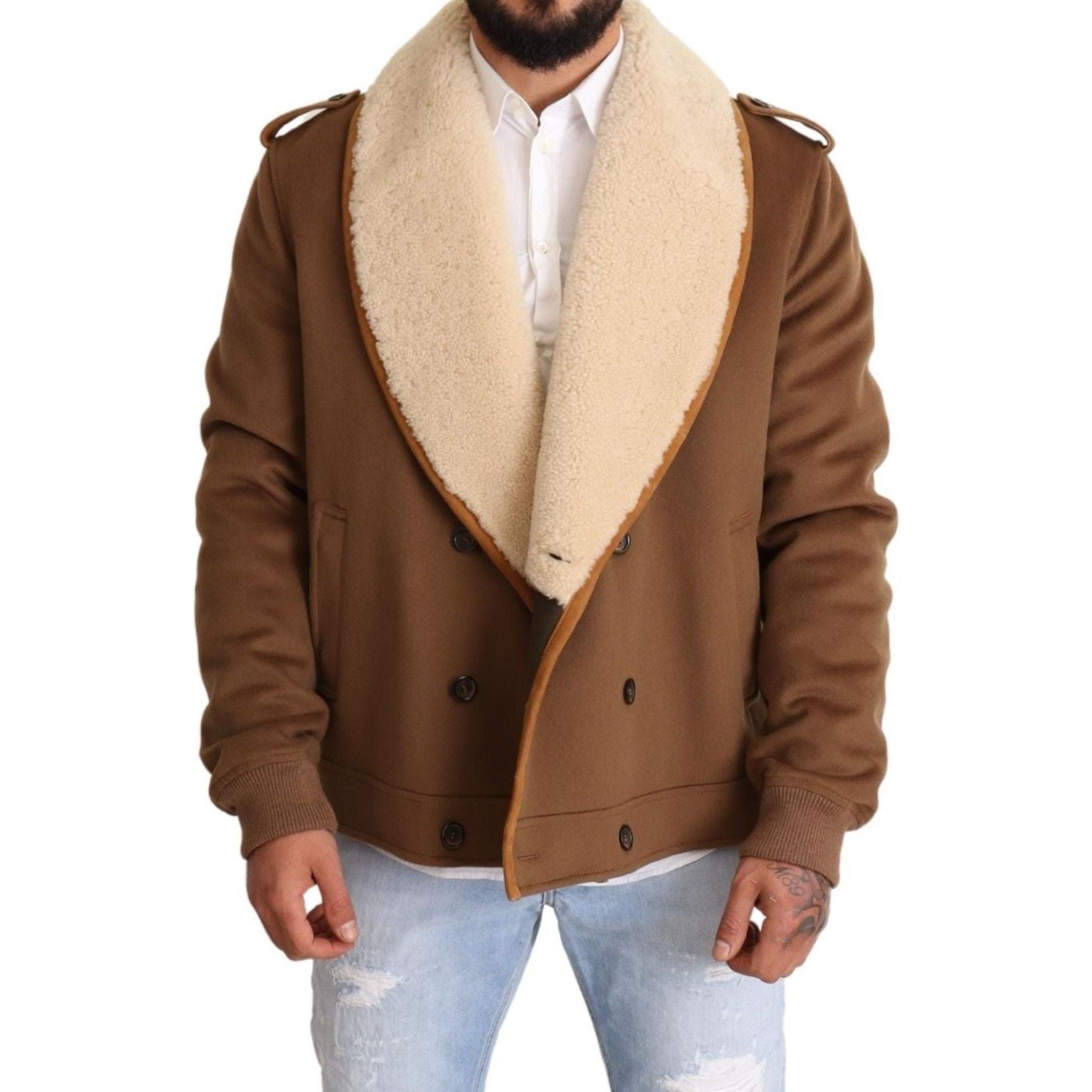 Dolce & Gabbana Black Shearling Double Breasted Jacket