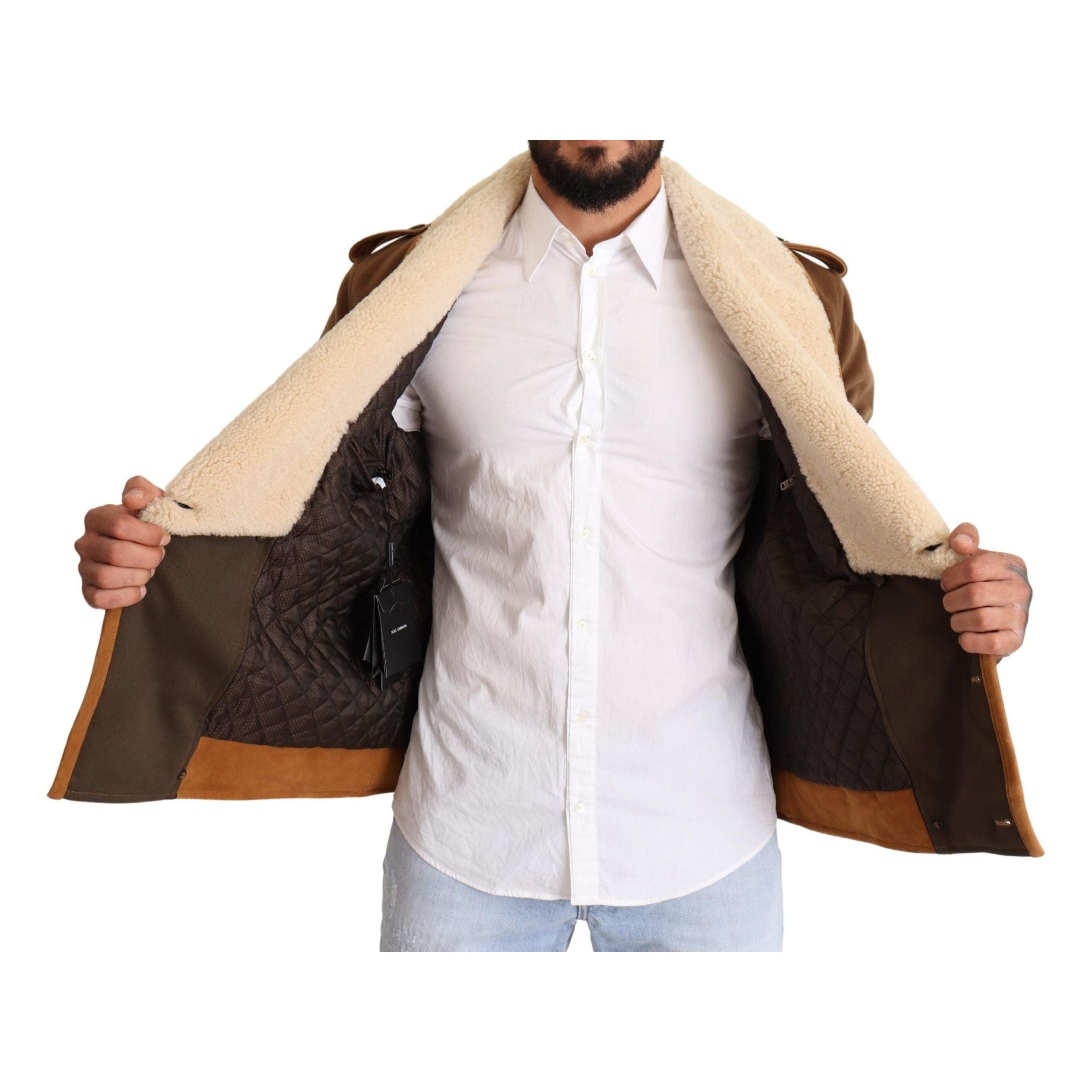 Dolce & Gabbana Black Shearling Double Breasted Jacket