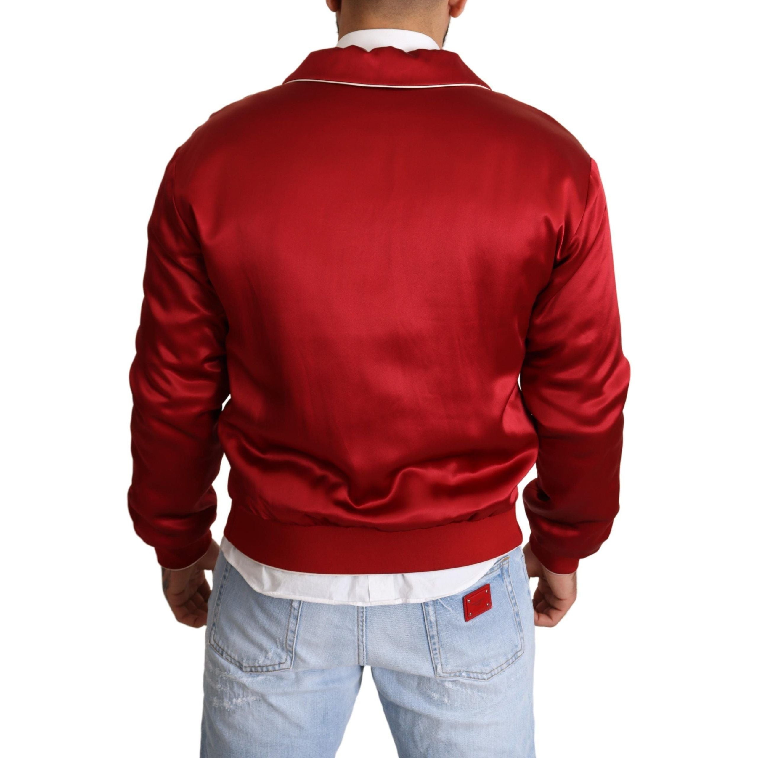 Dolce & Gabbana Red Silk Bomber Jacket Elegance
