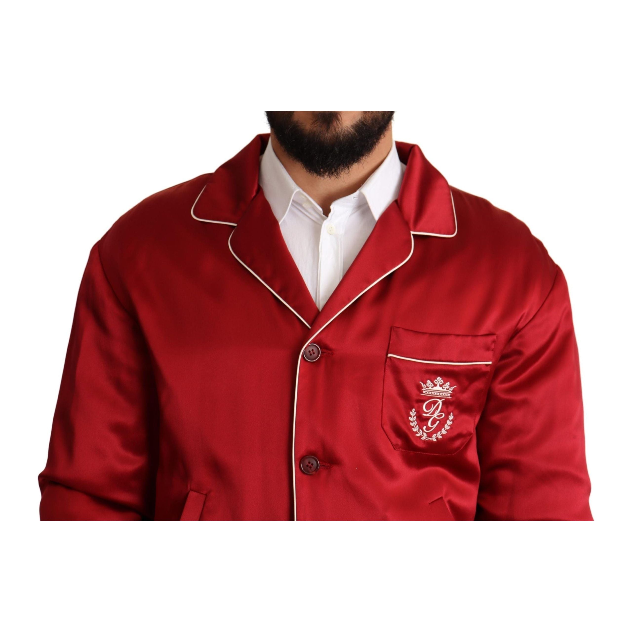 Dolce & Gabbana Red Silk Bomber Jacket Elegance
