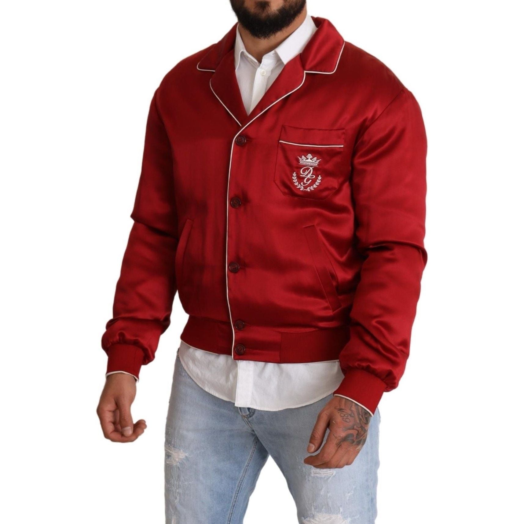 Dolce & Gabbana Red Silk Bomber Jacket Elegance