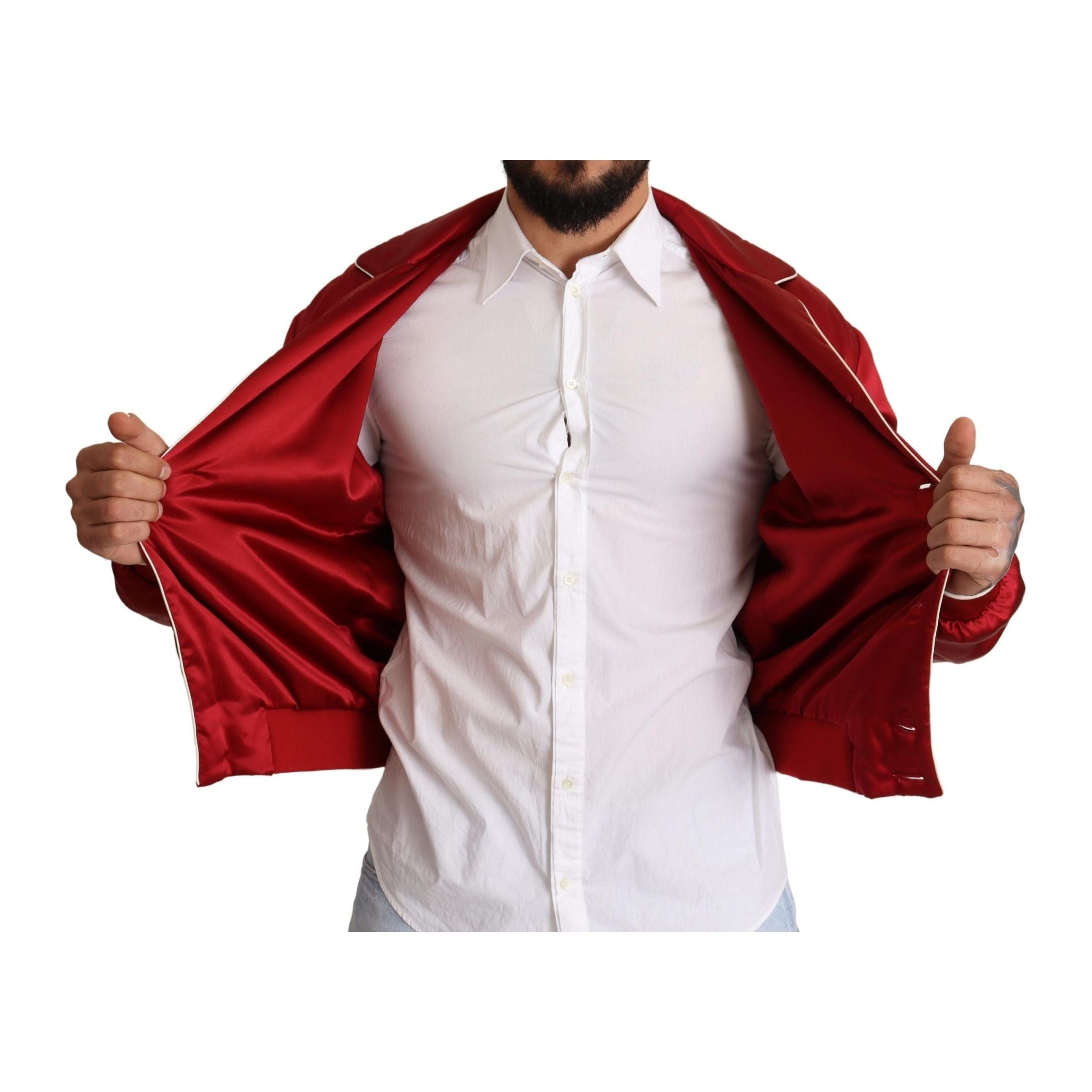 Dolce & Gabbana Red Silk Bomber Jacket Elegance
