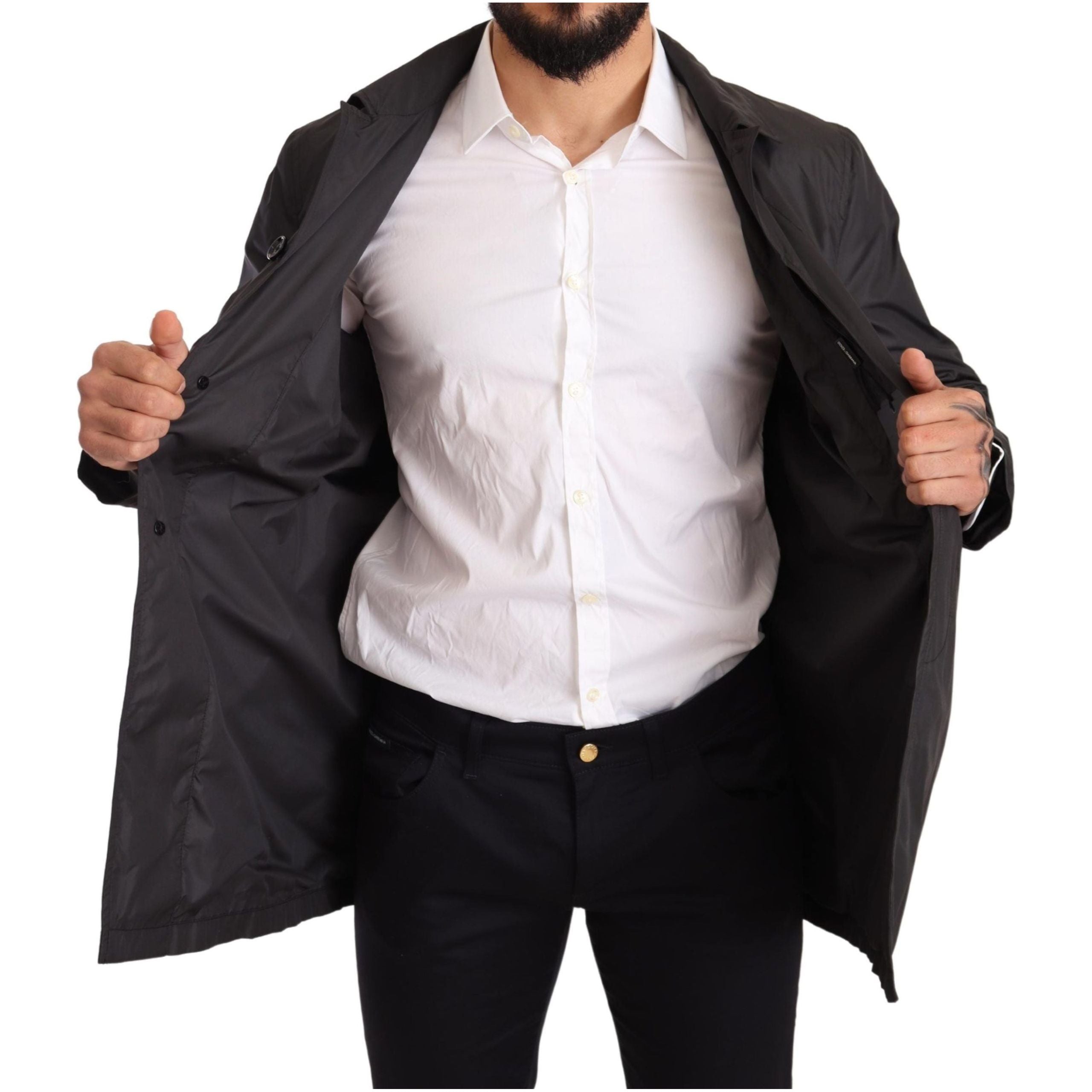 Dolce & Gabbana Black Wool Trench Coat for Sophisticated Style