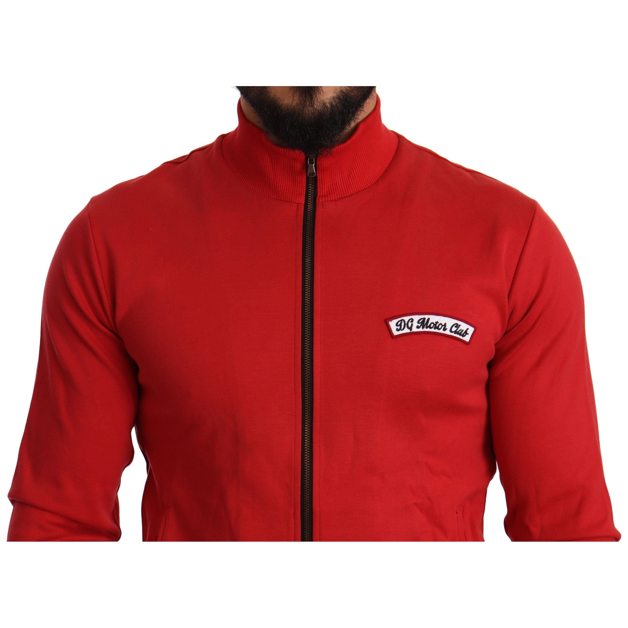 Dolce & Gabbana Red Cotton Sweater with DG Motor Club Motif