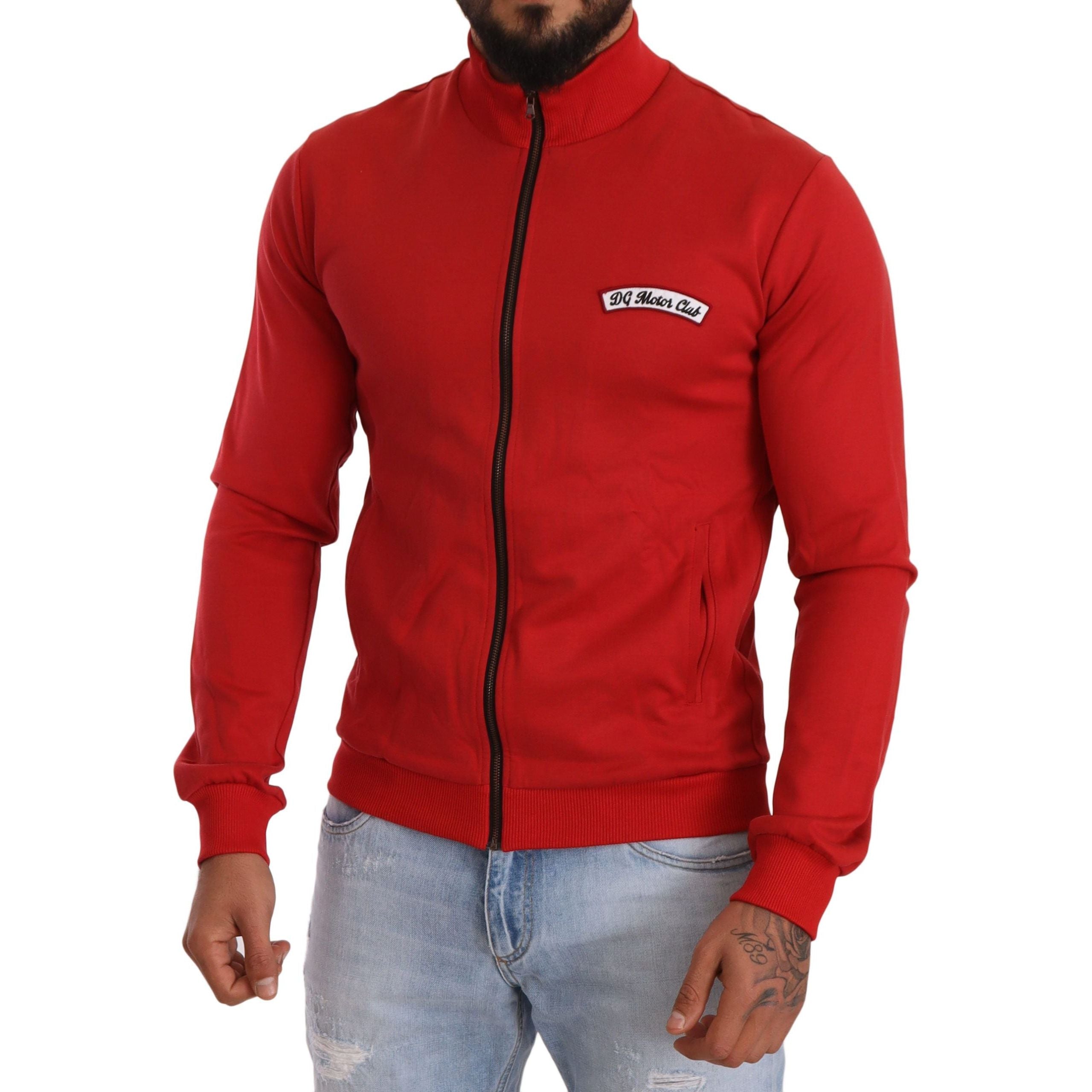 Dolce & Gabbana Red Cotton Sweater with DG Motor Club Motif