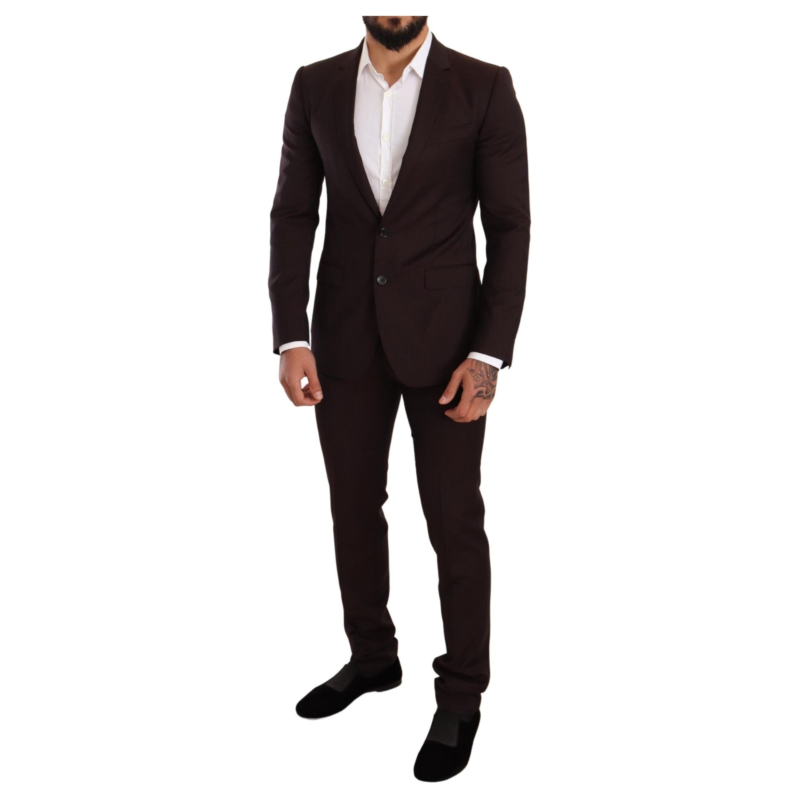 Dolce & Gabbana Bordeaux Wool Striped Martini Suit