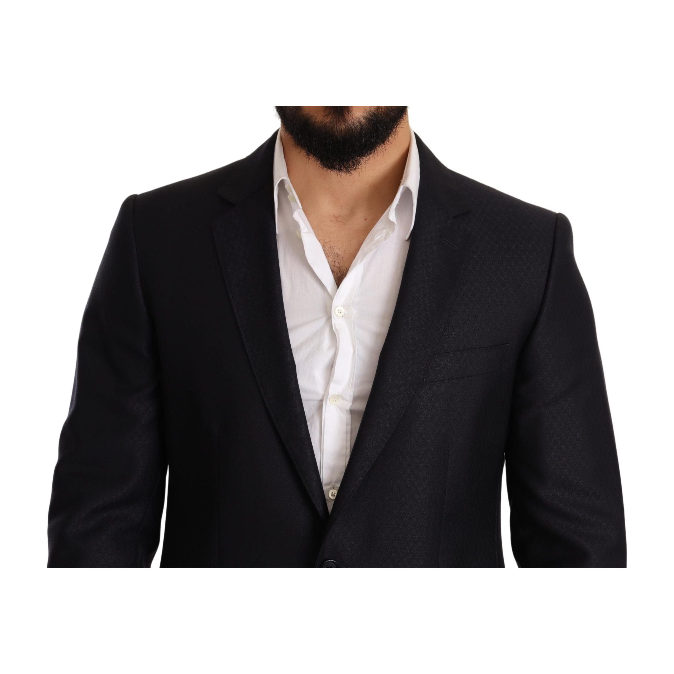 Dolce & Gabbana Blue Jacquard Wool Suit