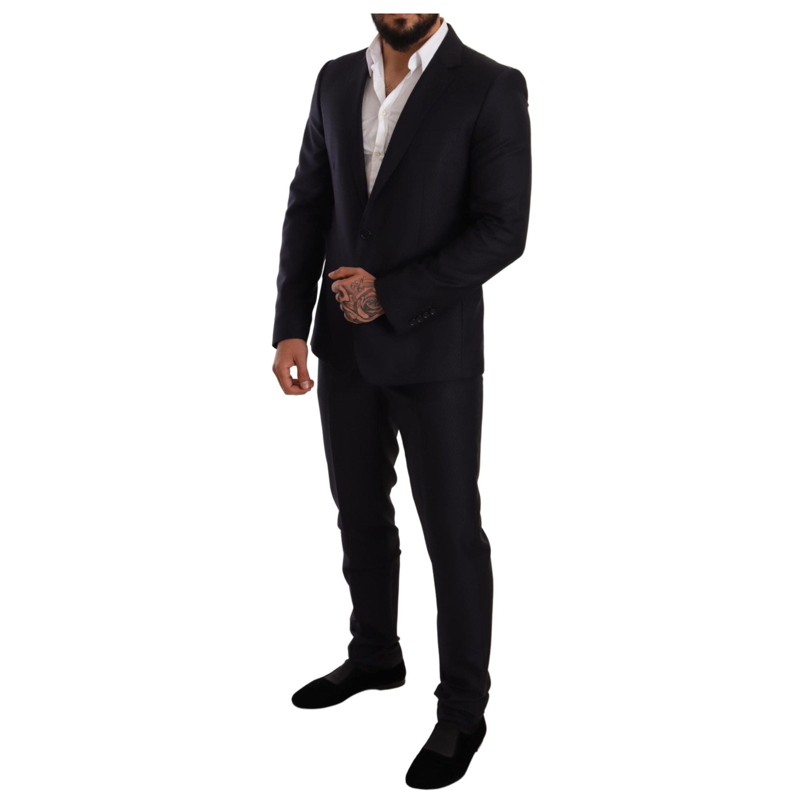 Dolce & Gabbana Blue Jacquard Wool Suit