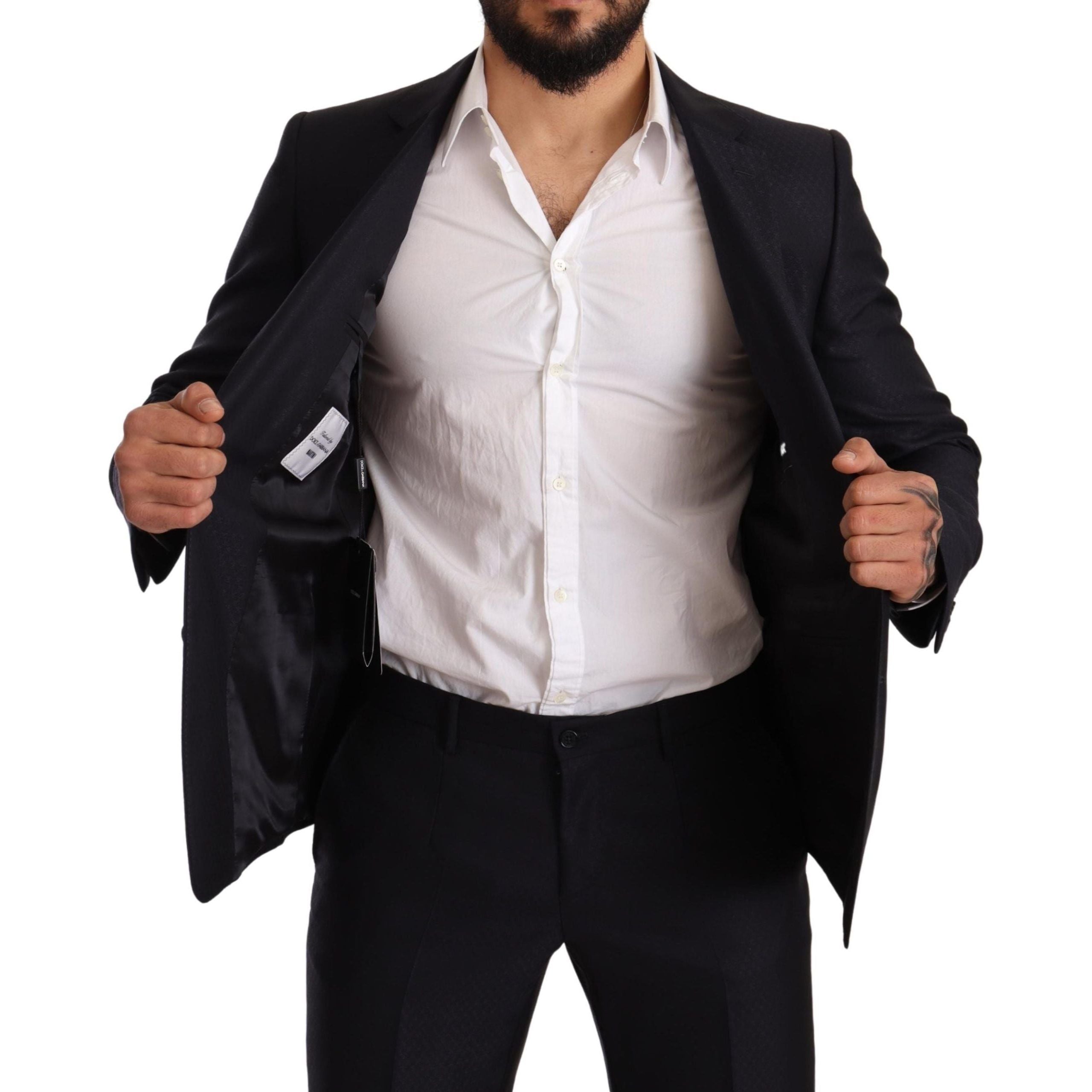 Dolce & Gabbana Blue Jacquard Wool Suit