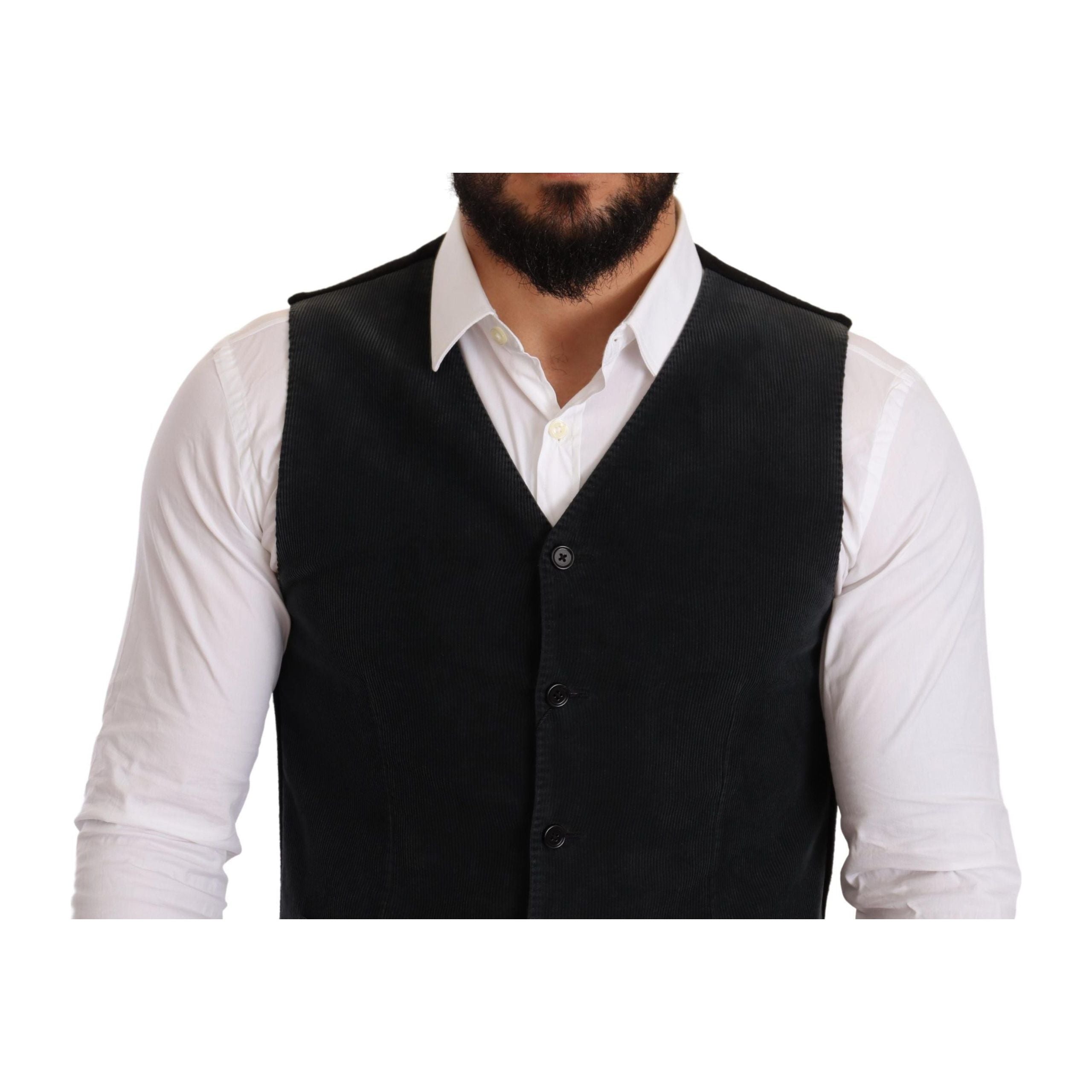 Dolce & Gabbana Black Cotton Formal Dress Vest