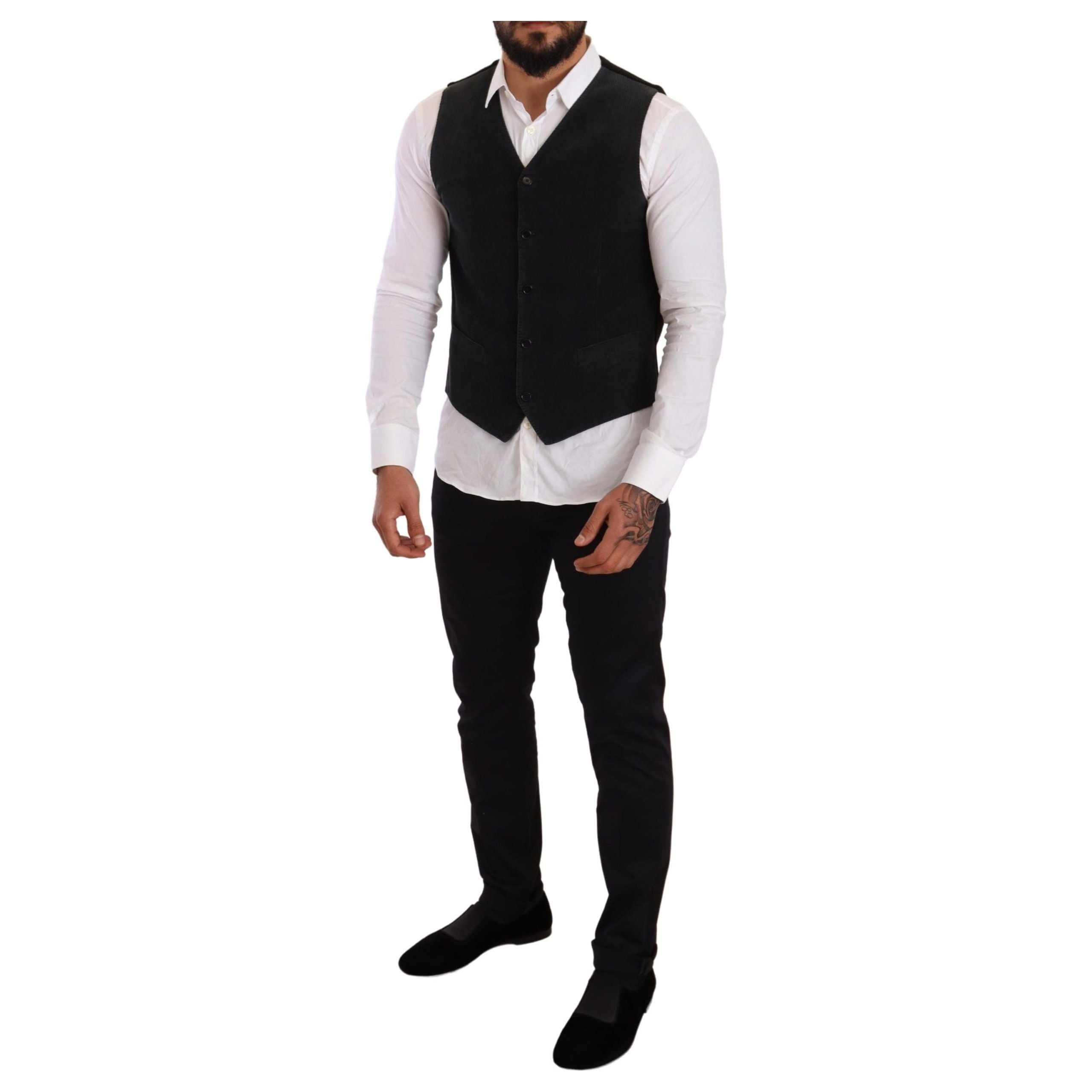 Dolce & Gabbana Black Cotton Formal Dress Vest