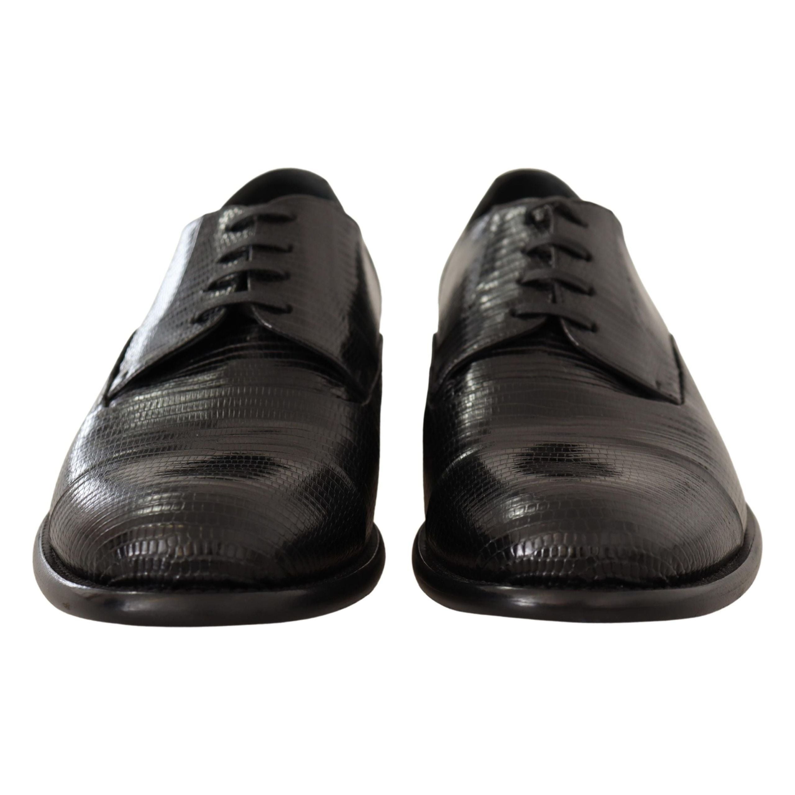 Dolce & Gabbana Black Lizard Skin Derby Shoes
