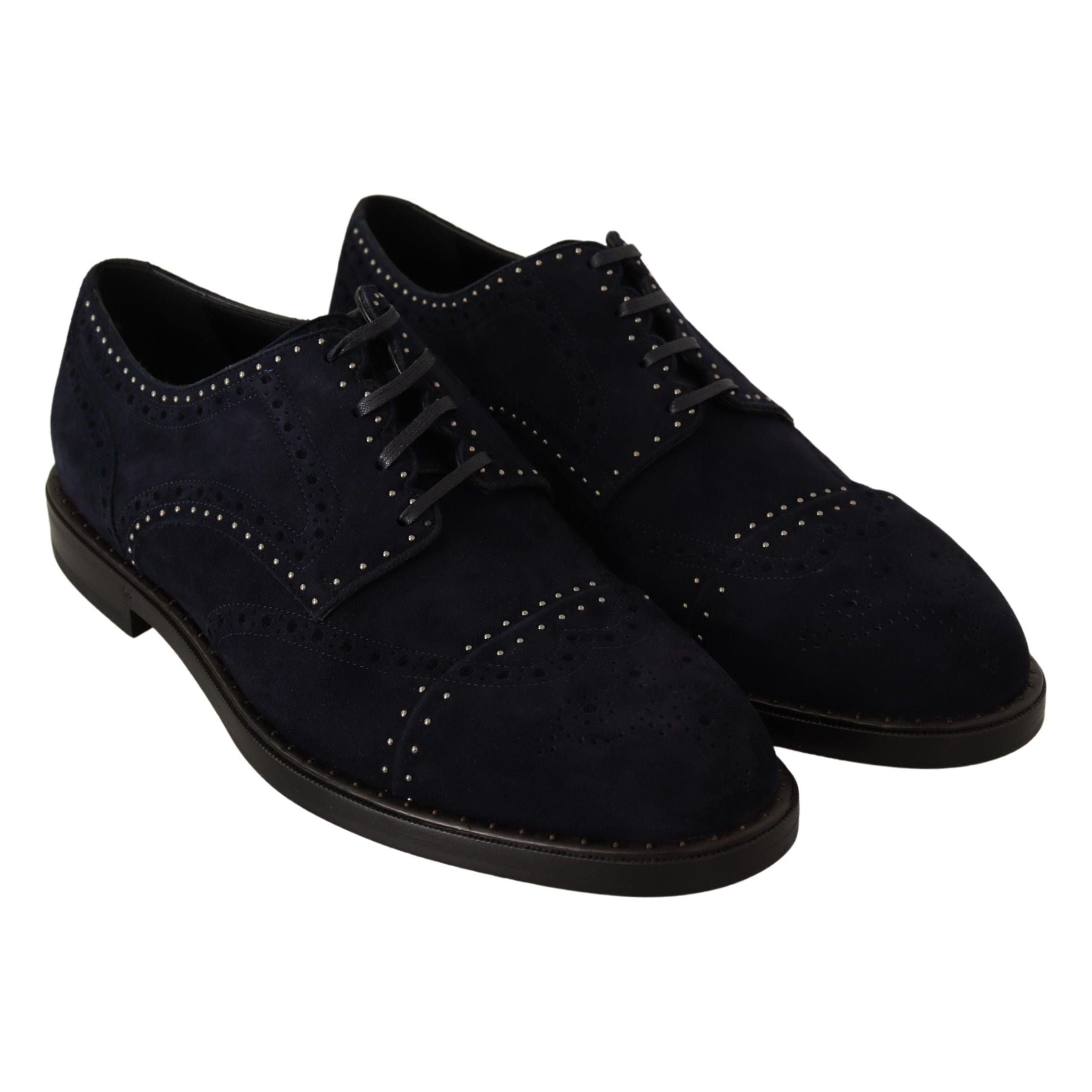 Dolce & Gabbana Black Suede Derby Shoes with Silver Studs