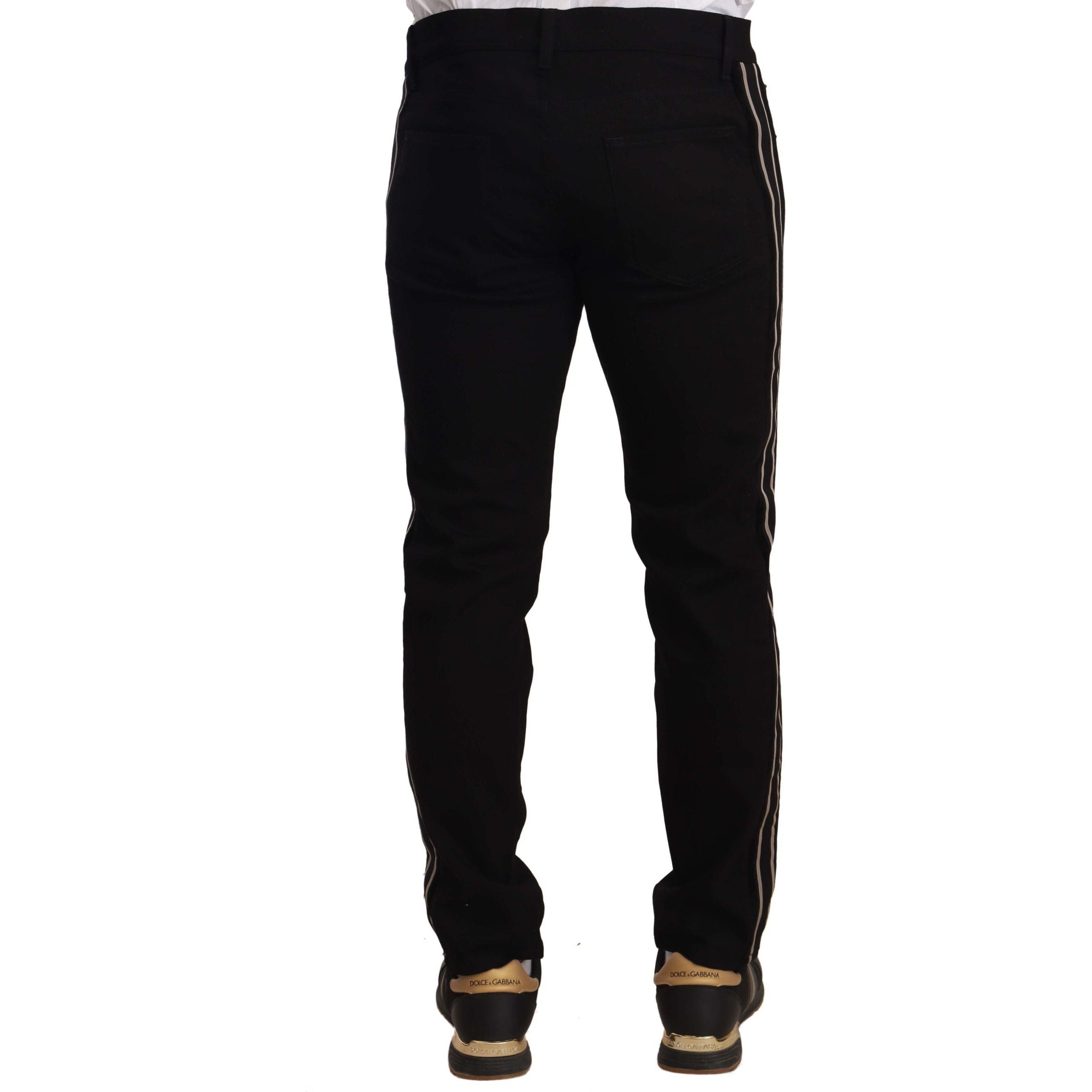 Dolce & Gabbana Black Cotton Heraldic Embroidered Slim Fit Jeans