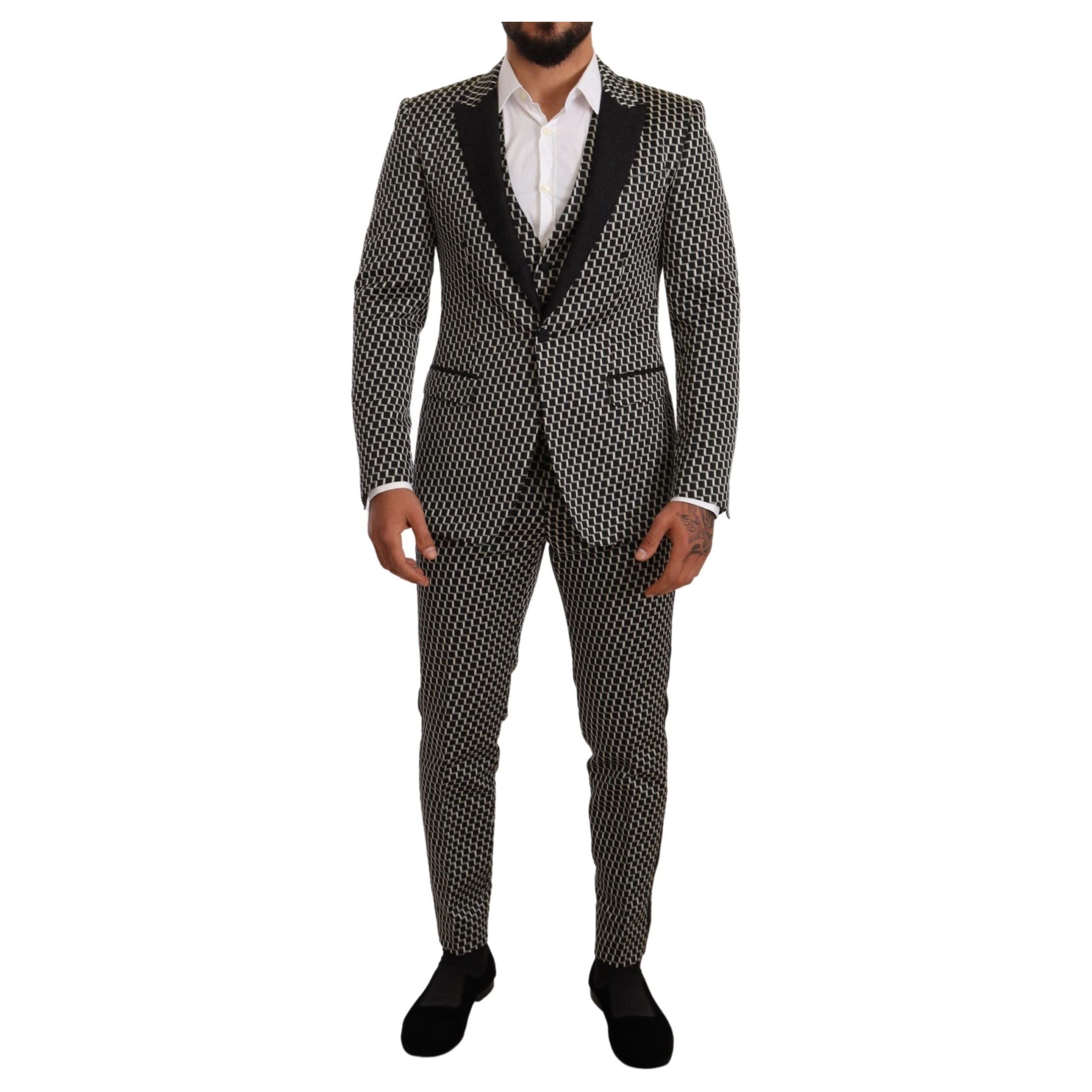 Dolce & Gabbana Black Wool Check Three-Piece Suit