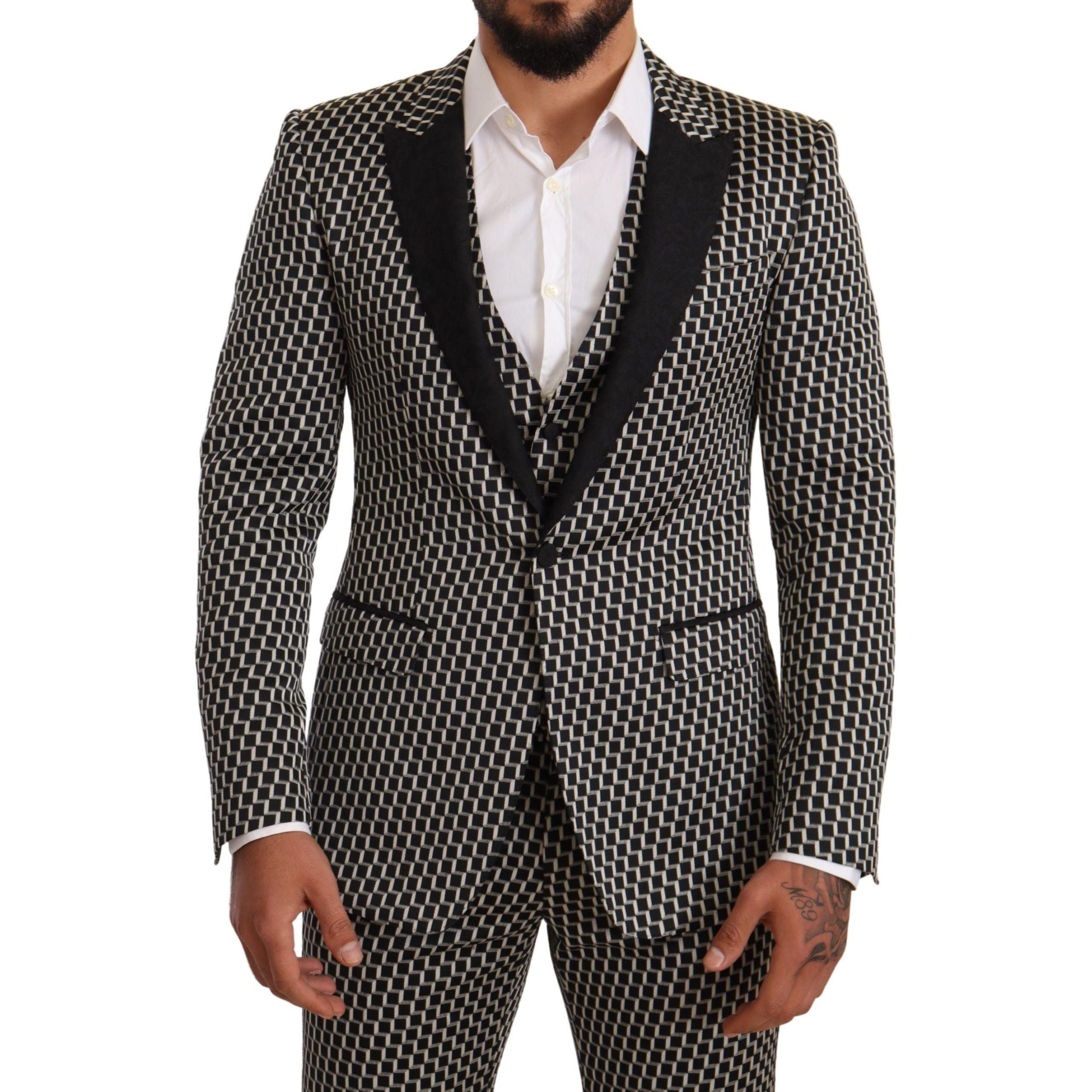 Dolce & Gabbana Black Wool Check Three-Piece Suit