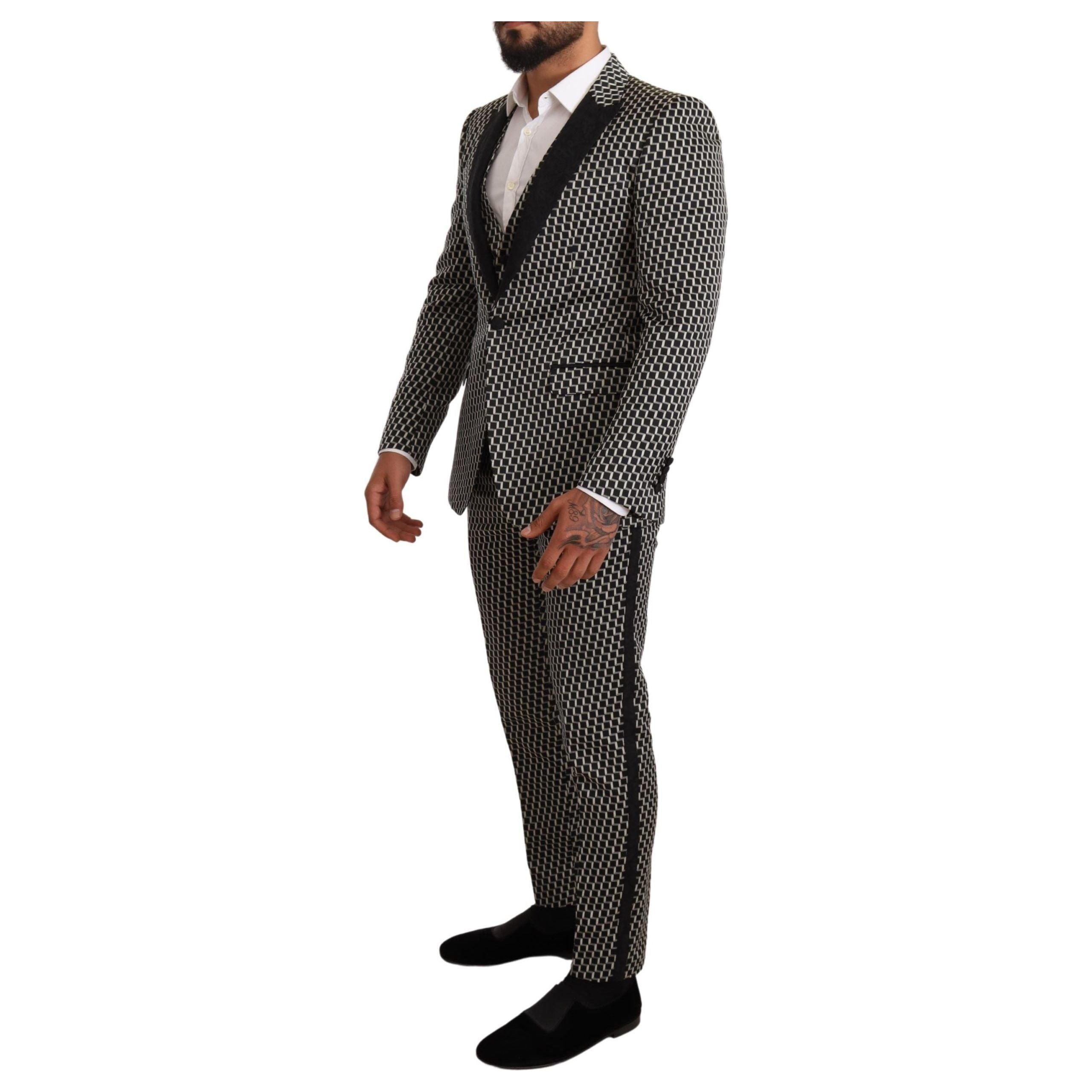 Dolce & Gabbana Black Wool Check Three-Piece Suit