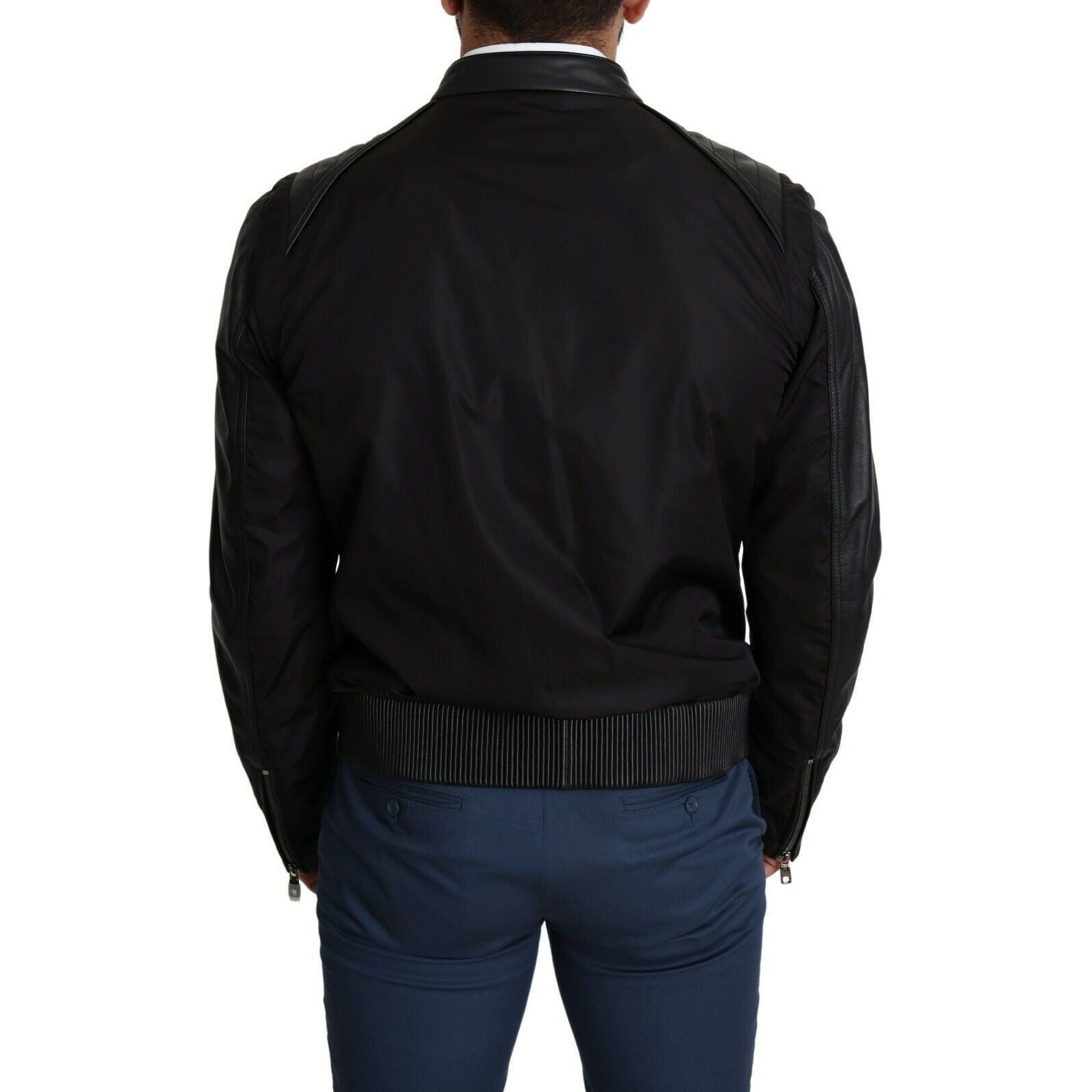 Dolce & Gabbana Black Leather Bomber Jacket