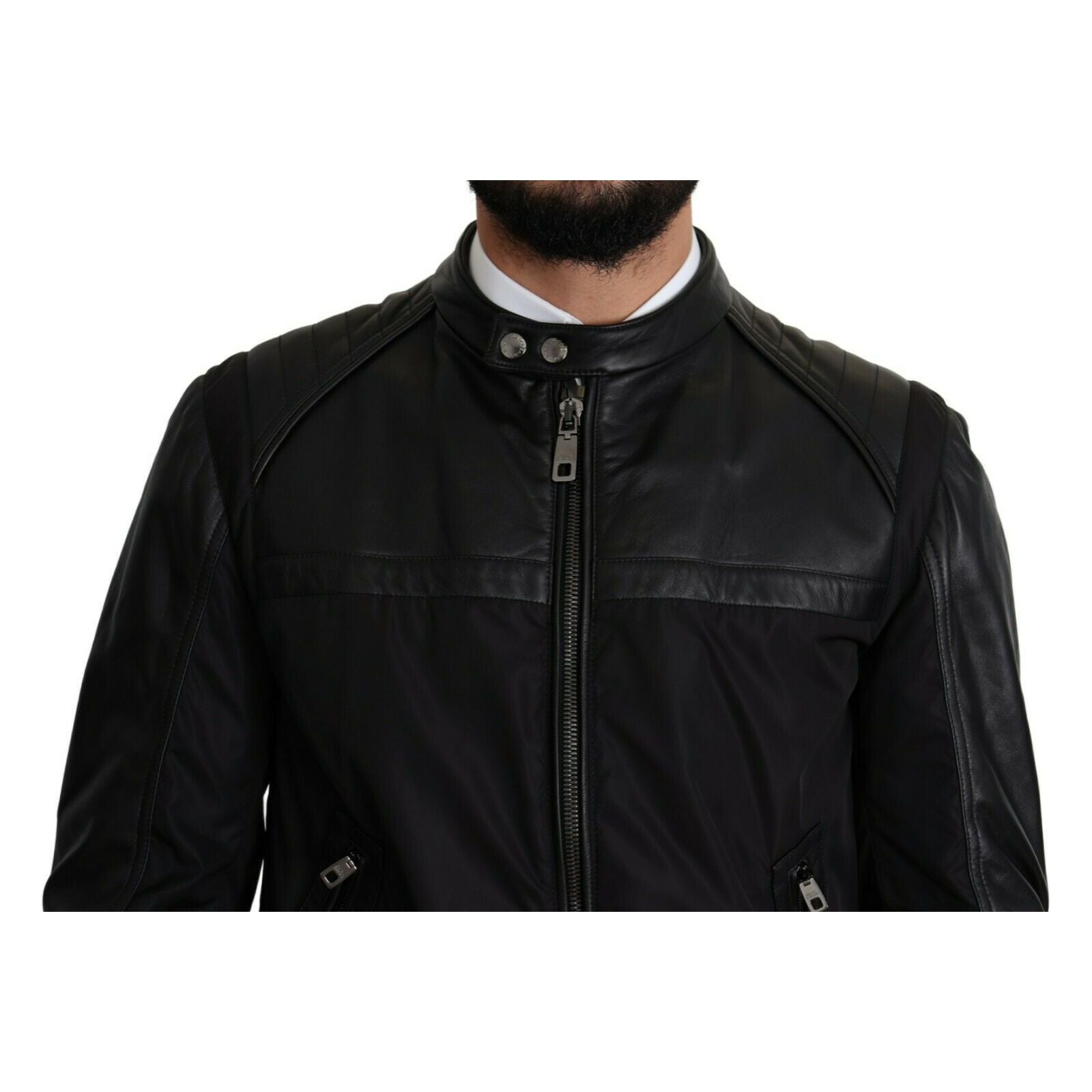 Dolce & Gabbana Black Leather Bomber Jacket