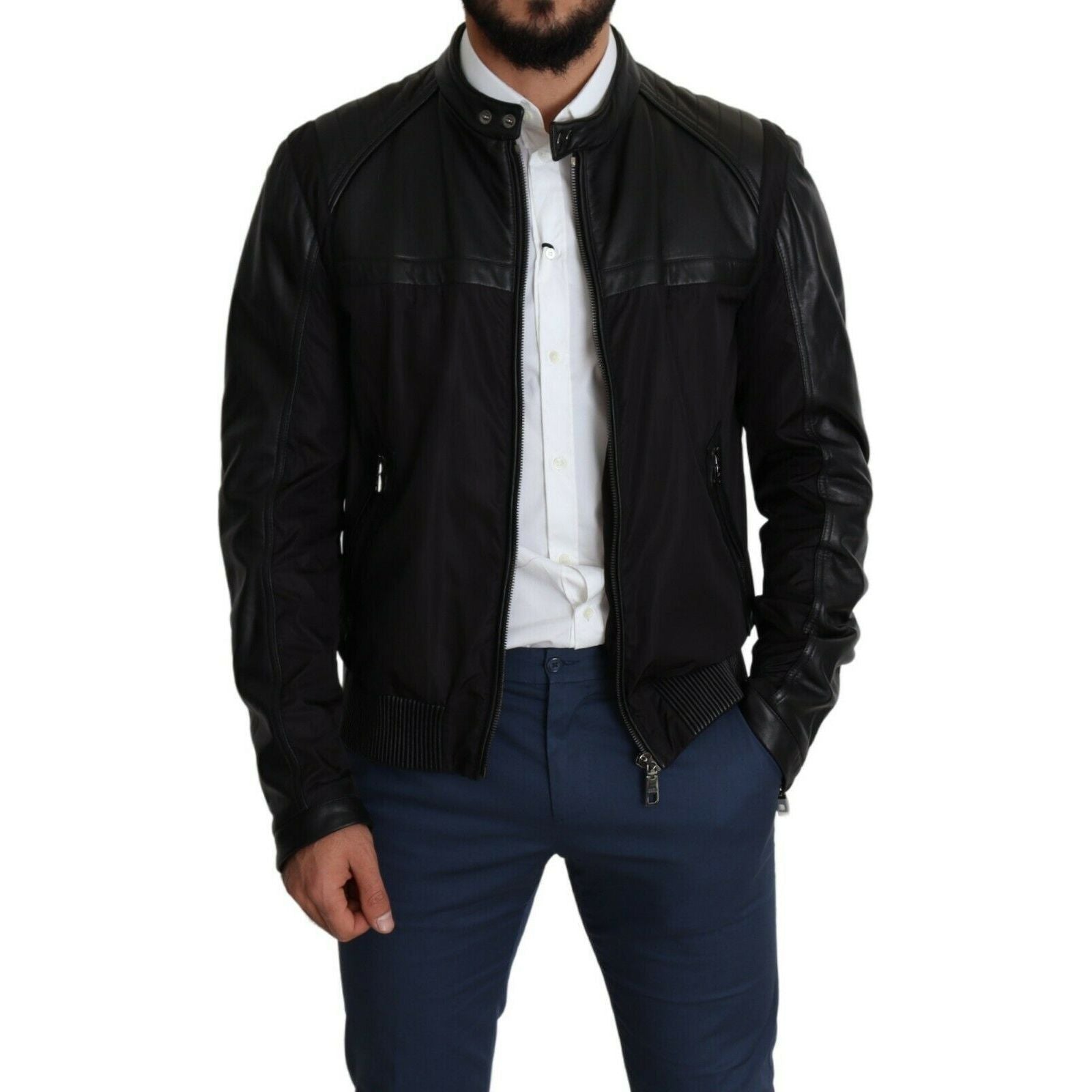 Dolce & Gabbana Black Leather Bomber Jacket