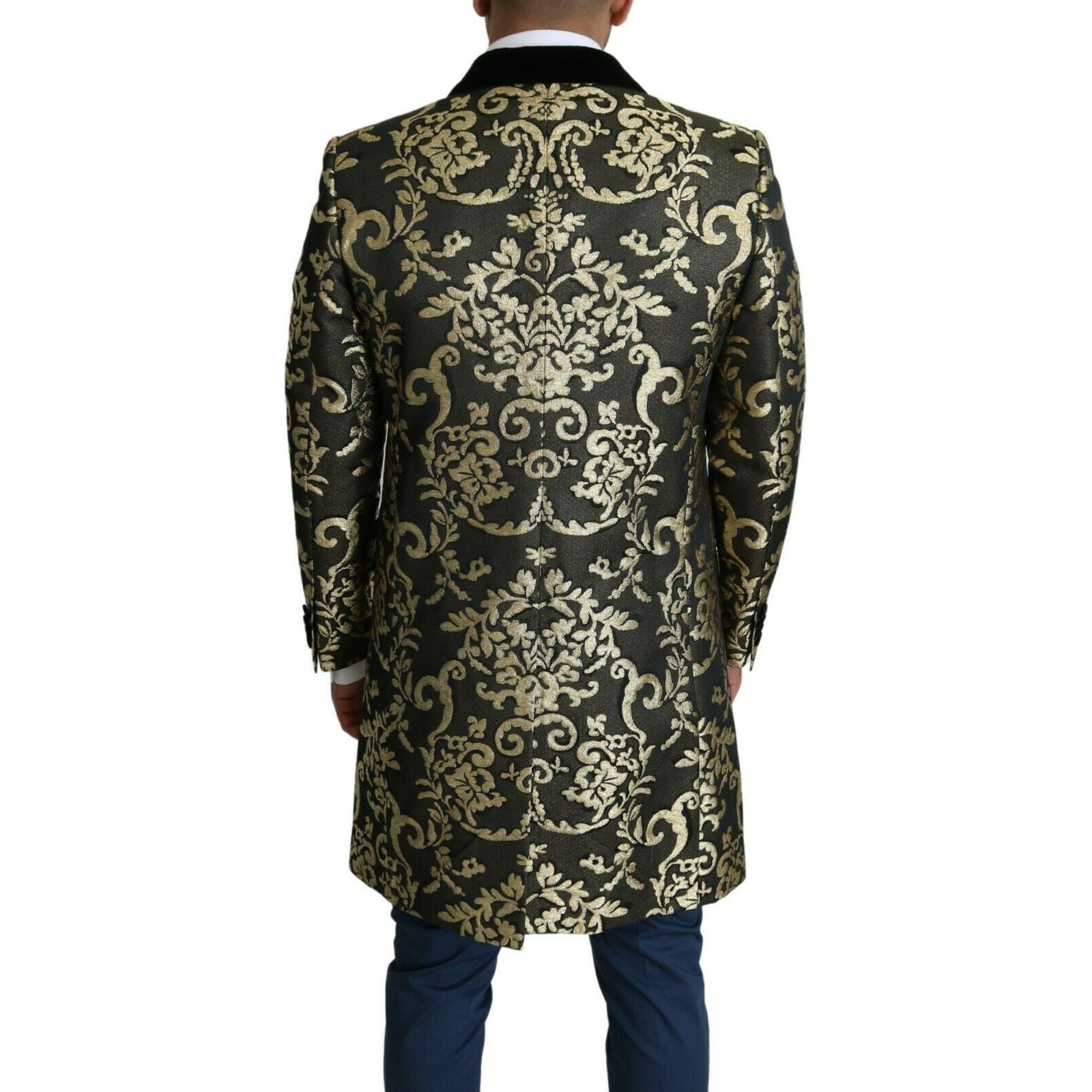 Dolce & Gabbana Gold Black Jacquard Double-Breasted Coat