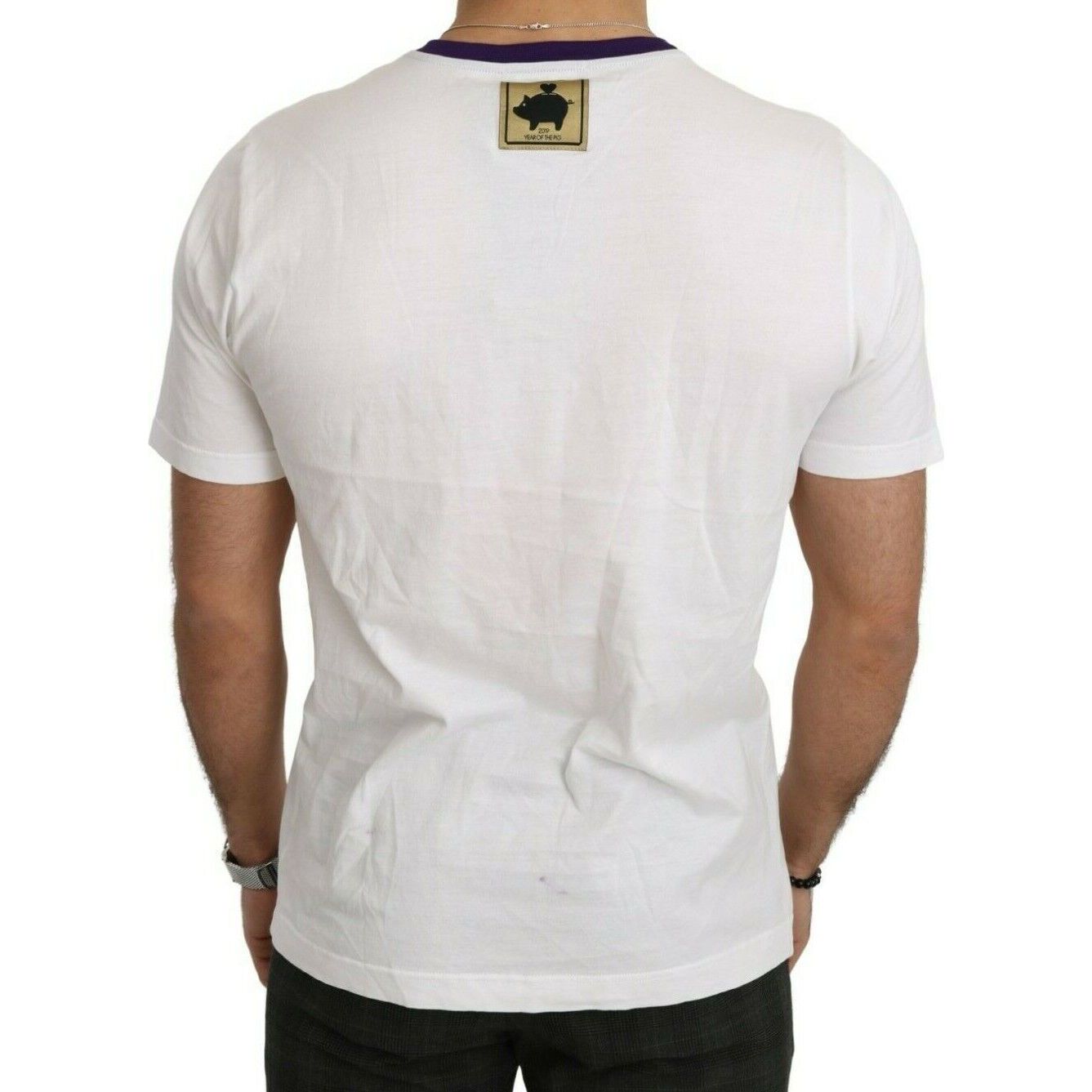 Dolce & Gabbana White Cotton Pig Motif Tee Elegance