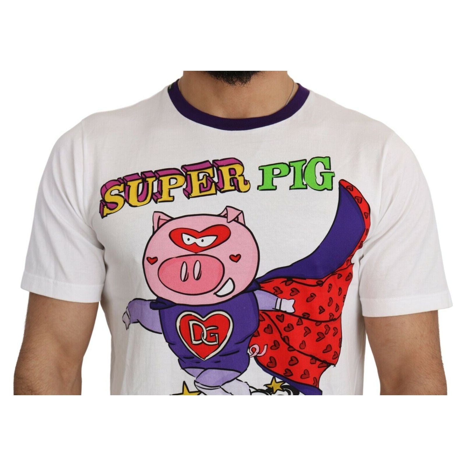 Dolce & Gabbana White Cotton Pig Motif Tee Elegance