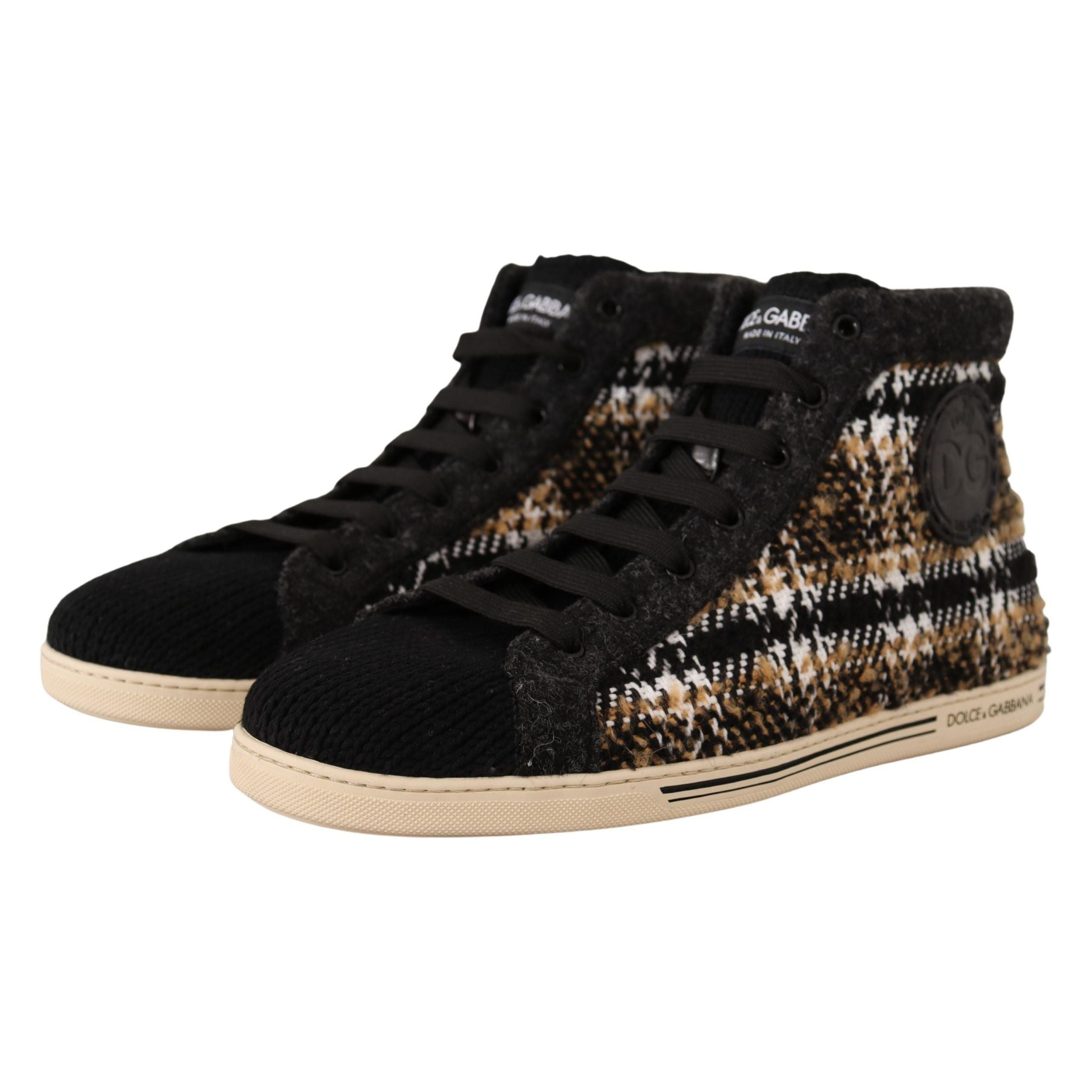 Dolce & Gabbana Beige Leather High Top Fashion Sneakers