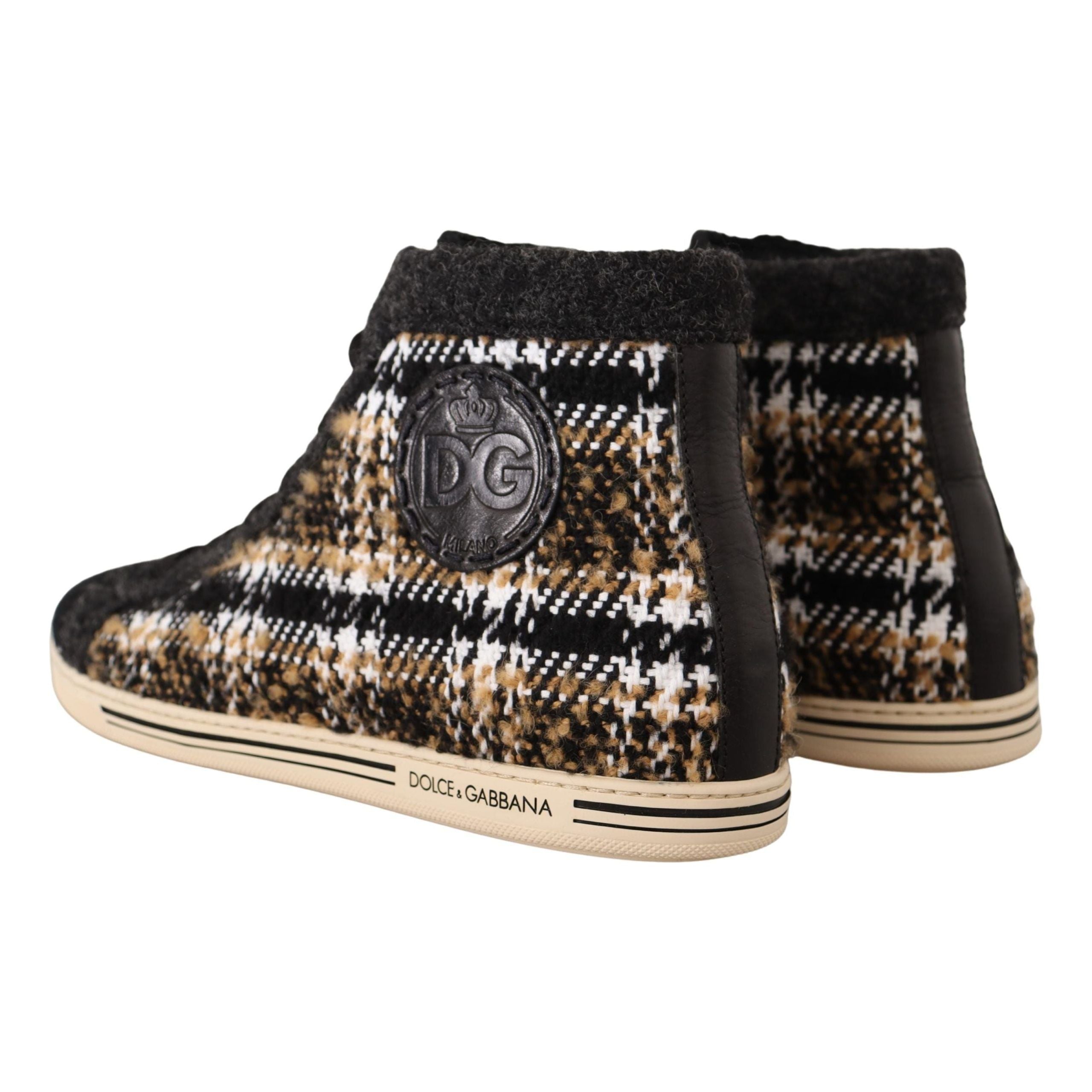 Dolce & Gabbana Beige Leather High Top Fashion Sneakers