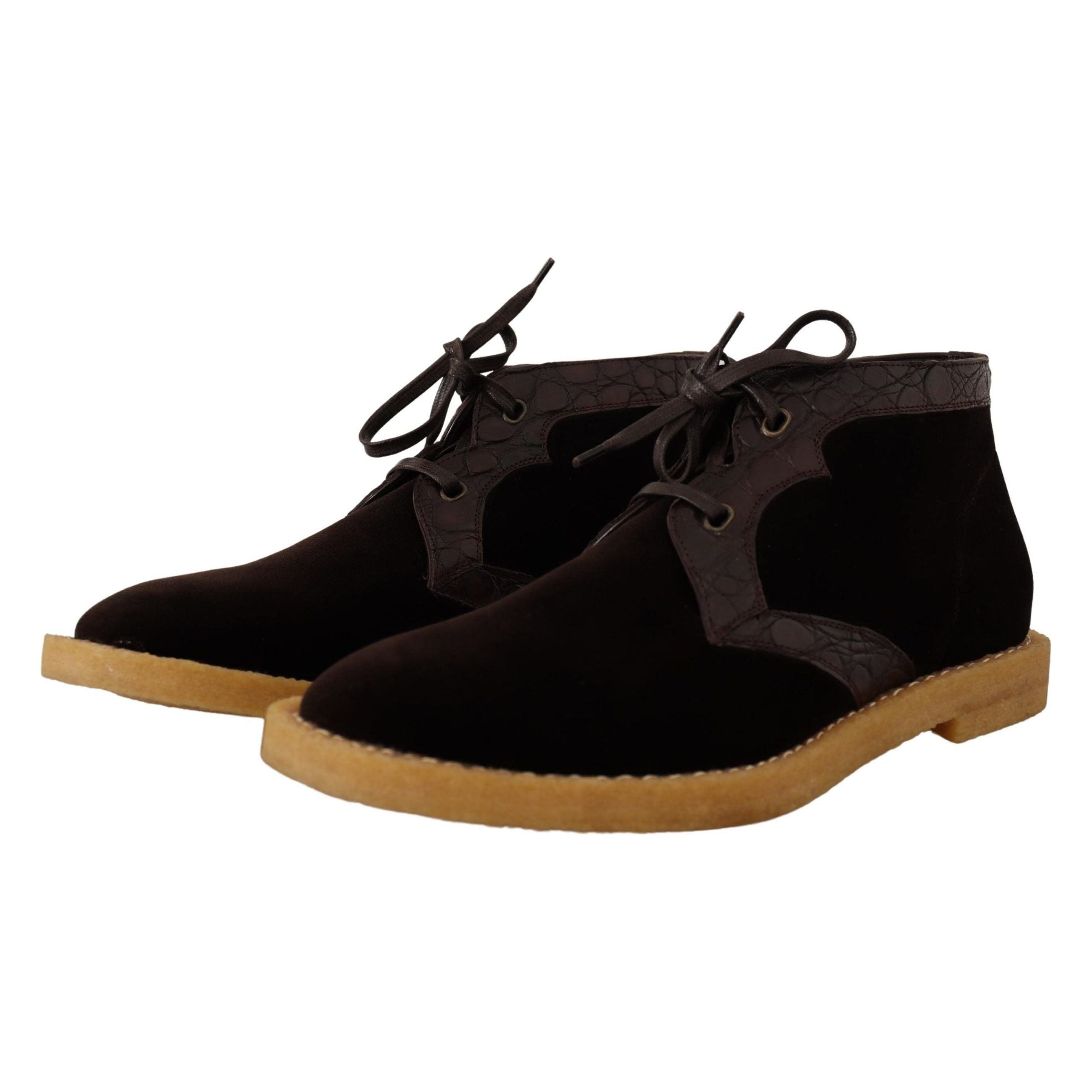 Dolce & Gabbana Brown Caiman Leather Ankle Boots