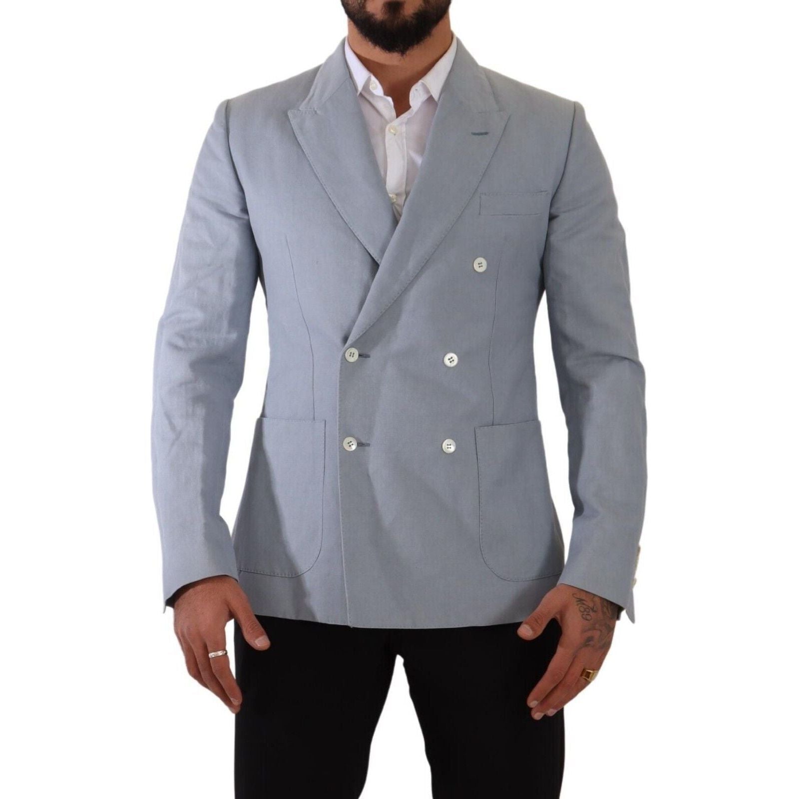 Dolce & Gabbana Light Blue Cotton Blend Blazer