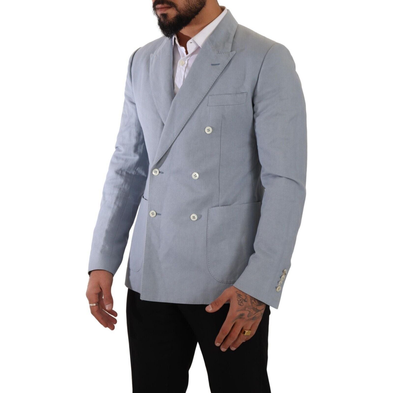 Dolce & Gabbana Light Blue Cotton Blend Blazer