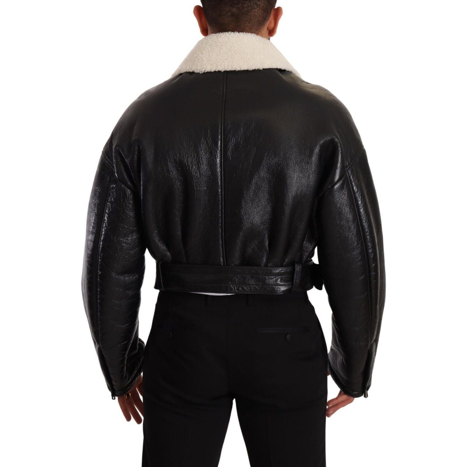 Dolce & Gabbana Black Shearling Biker Jacket Masterpiece